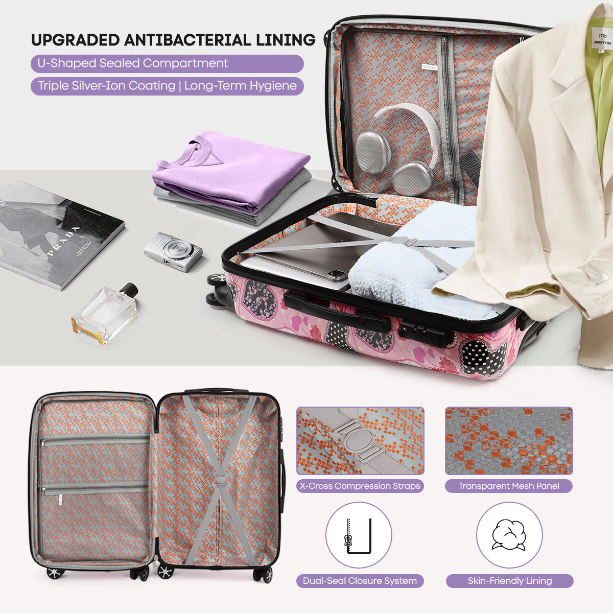 Single suitcase 0028,20/24/28 inch Expandable 20% Luggage w/Spinner Wheels