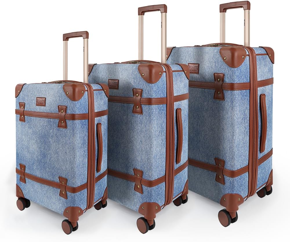 NEW YORK XPRESS 3PCs Luxury Luggage Sets, Vintage Durable Suitcase Sets w/TSA Lock & Double Spinner Wheels (20in/24in/28in)