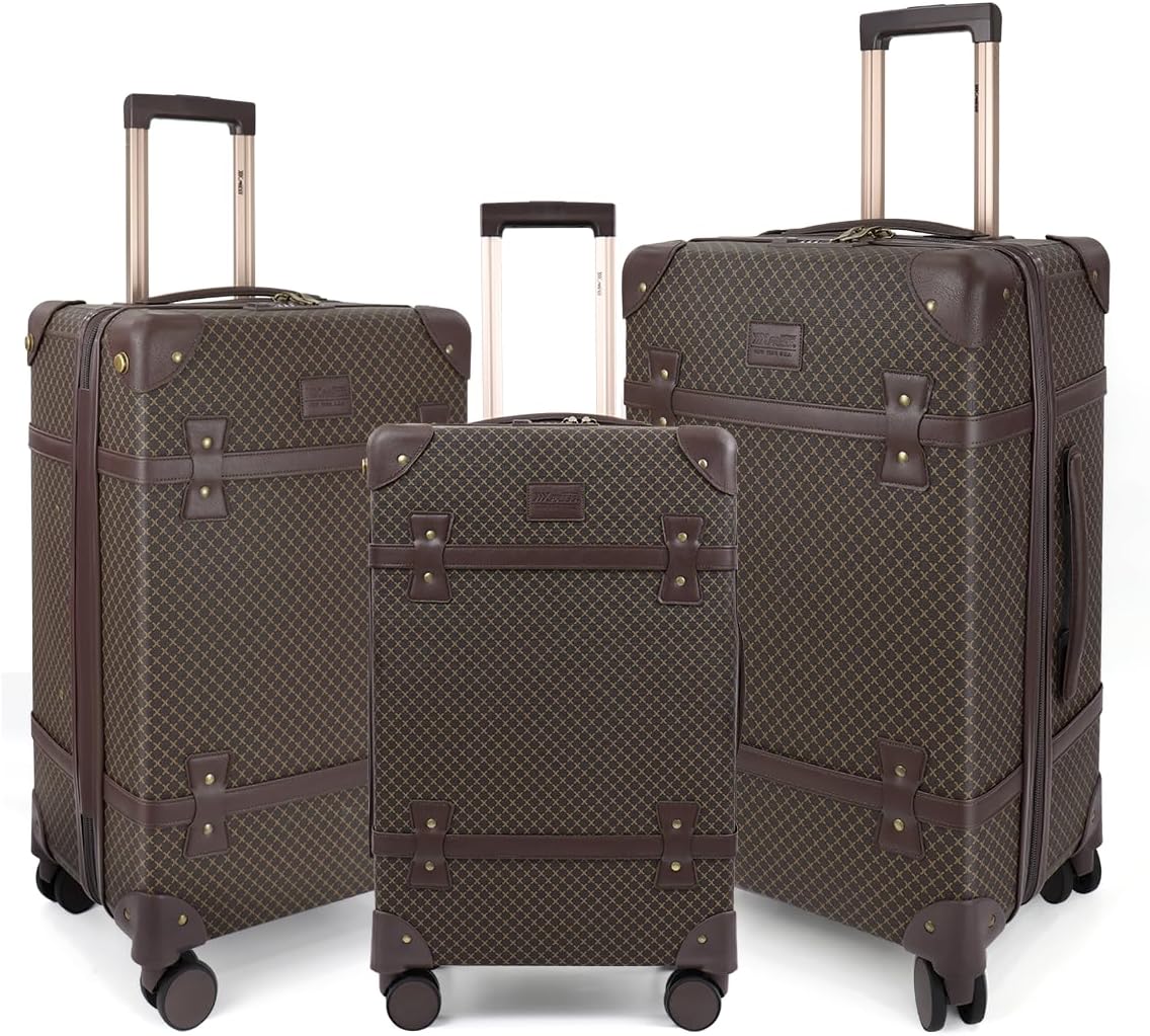 NEW YORK XPRESS 3PCs Luxury Luggage Sets, Vintage Durable Suitcase Sets w/TSA Lock & Double Spinner Wheels (20in/24in/28in)