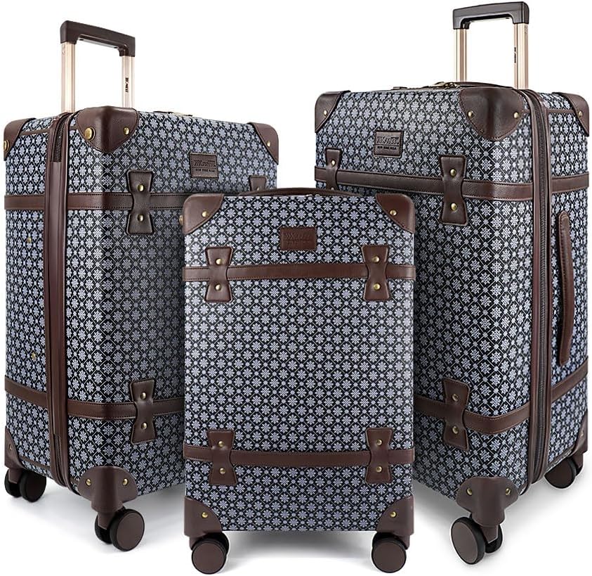 NEW YORK XPRESS 3PCs Luxury Luggage Sets, Vintage Durable Suitcase Sets w/TSA Lock & Double Spinner Wheels (20in/24in/28in)