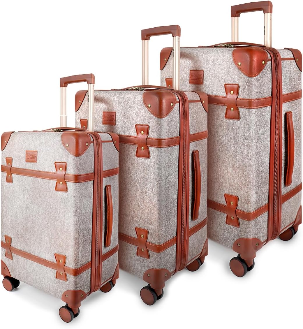 NEW YORK XPRESS 3PCs Luxury Luggage Sets, Vintage Durable Suitcase Sets w/TSA Lock & Double Spinner Wheels (20in/24in/28in)