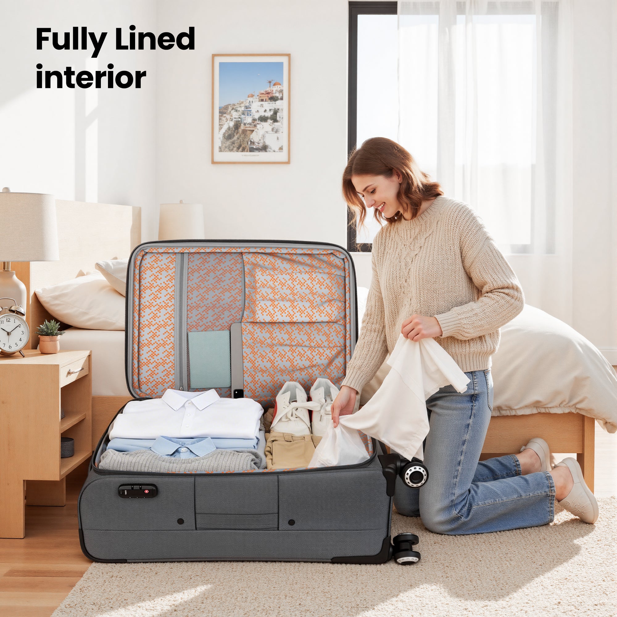 New York XPress XJ 1901,20in/26in/30in Softside Expandable Rolling Luggage w/TSA LOCK and Double Spinner Wheels,Lightweight Suitcases for Men Women