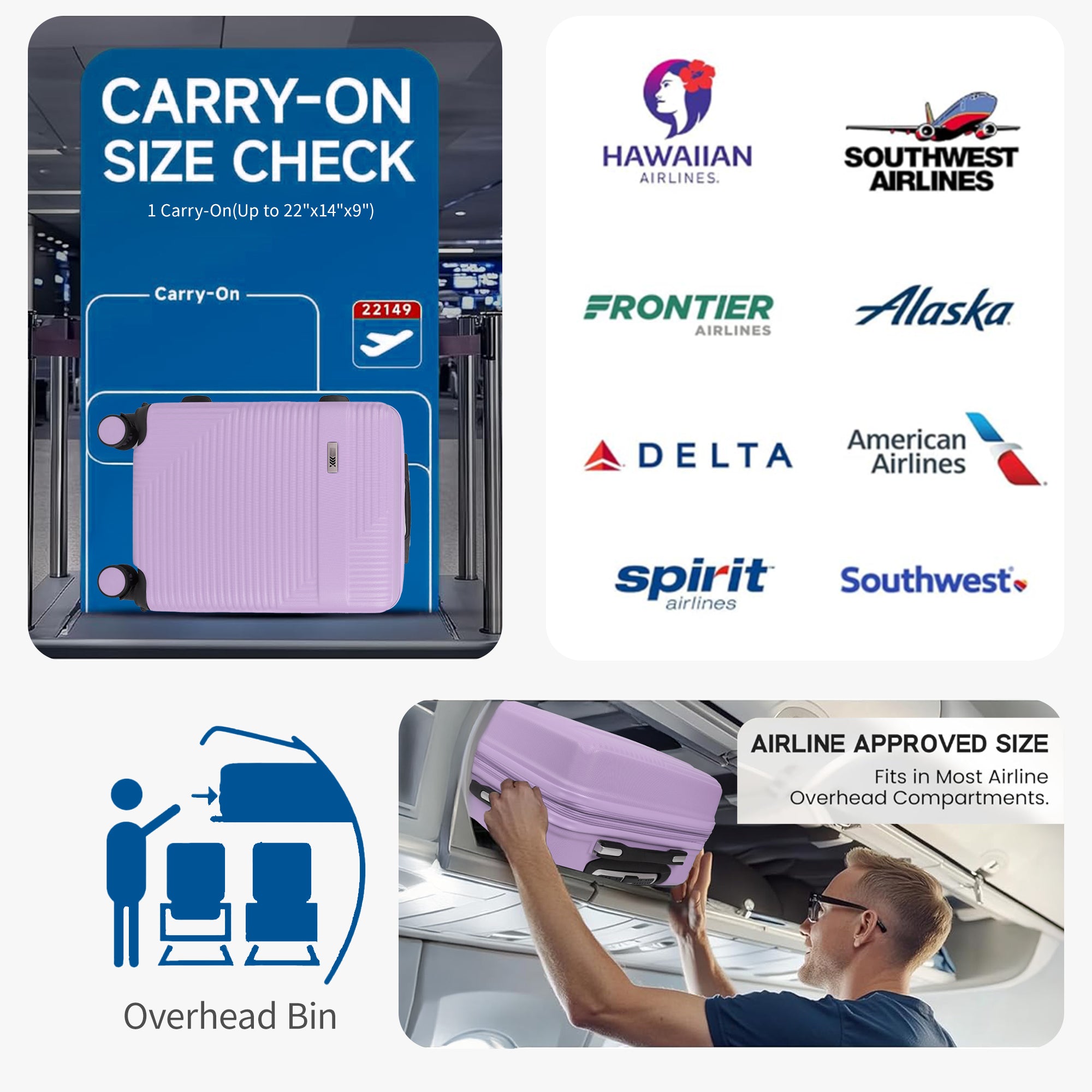 NEW YORK XPRESS WD-588-20" Hardside Carry-On Luggage for Airplane,Hardshell Suitcase with 8 Spinner Wheels