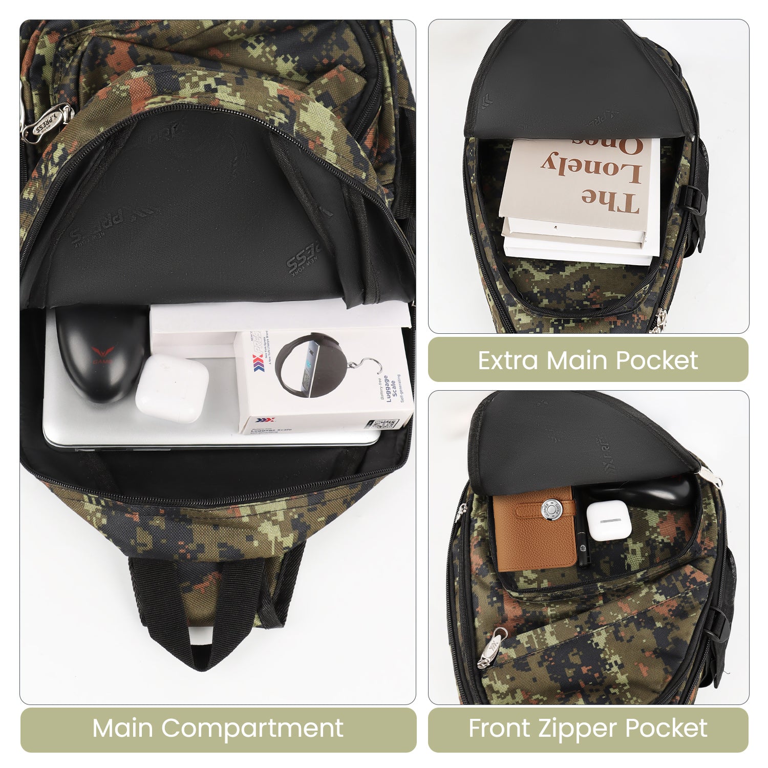 New York XPress Camouflage Crossbody Sling Bags for Men/Women w/Adjustable Strap,Expandable 14–25L,for Sports Hiking Daypack