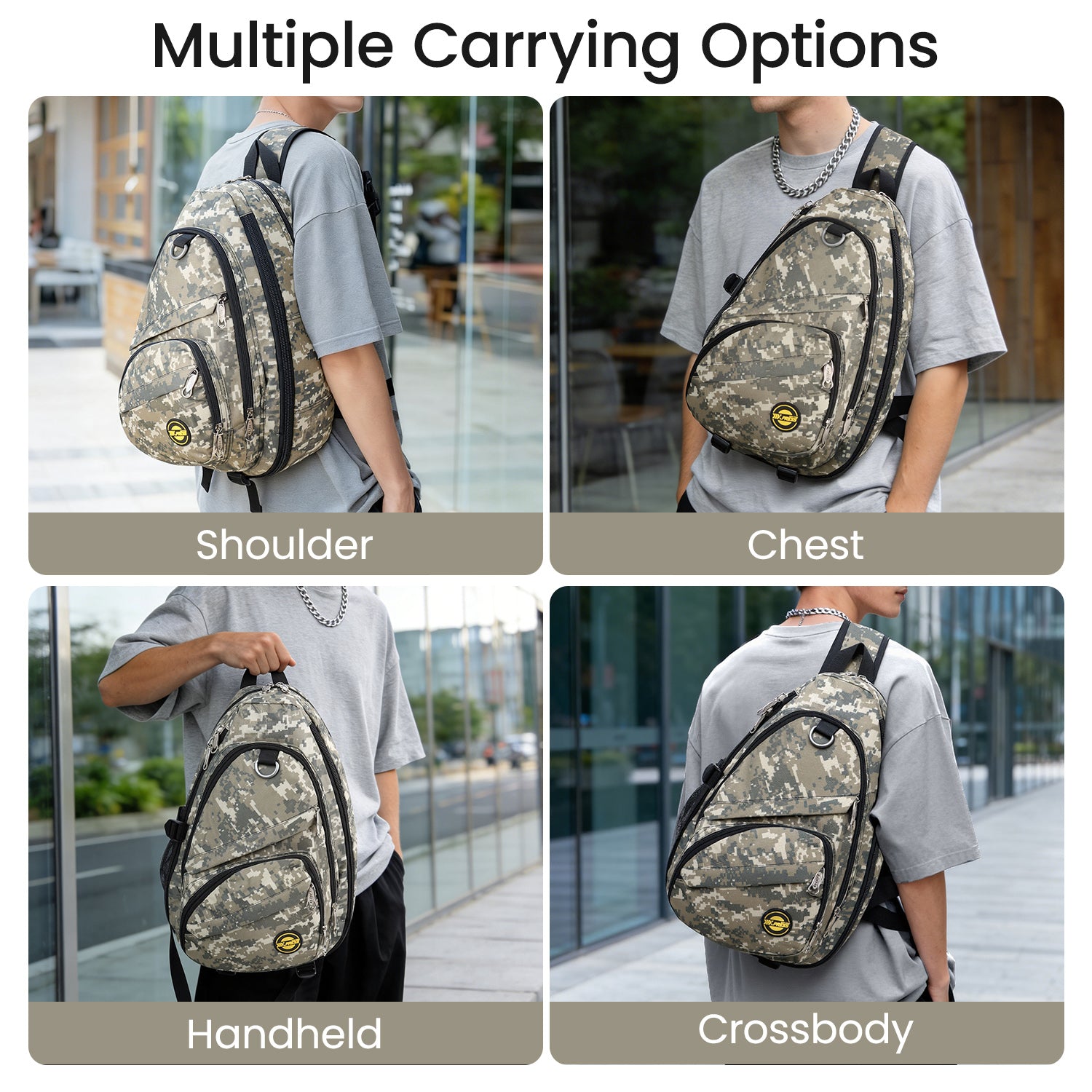 New York XPress Camouflage Crossbody Sling Bags for Men/Women w/Adjustable Strap,Expandable 14–25L,for Sports Hiking Daypack