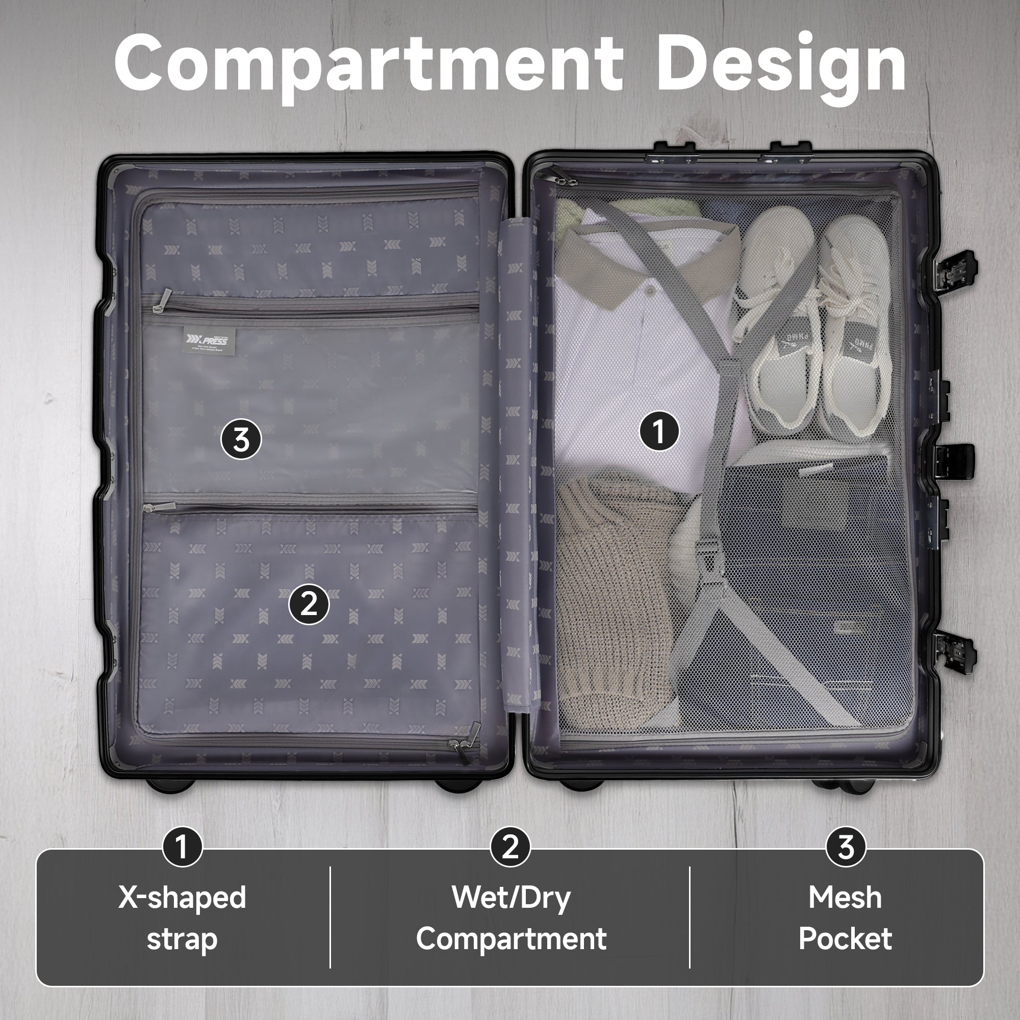 NEW YORK XPRESS Zipperless Luggage AL-12501,20in/30in,Aluminum Frame w/TSA LOCK w/Spinner Wheels