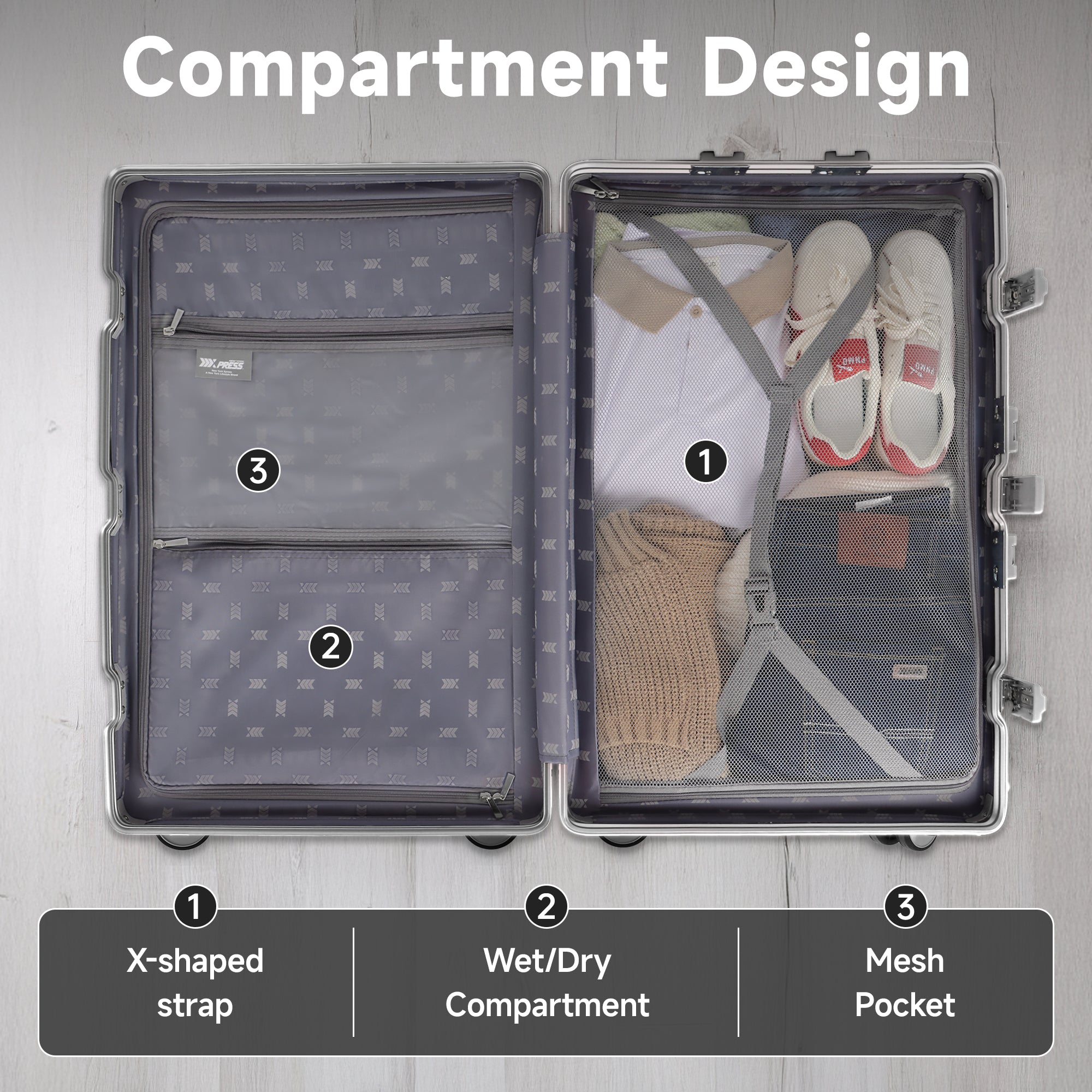 NEW YORK XPRESS Zipperless Luggage AL-12501,20in/30in,Aluminum Frame w/TSA LOCK w/Spinner Wheels