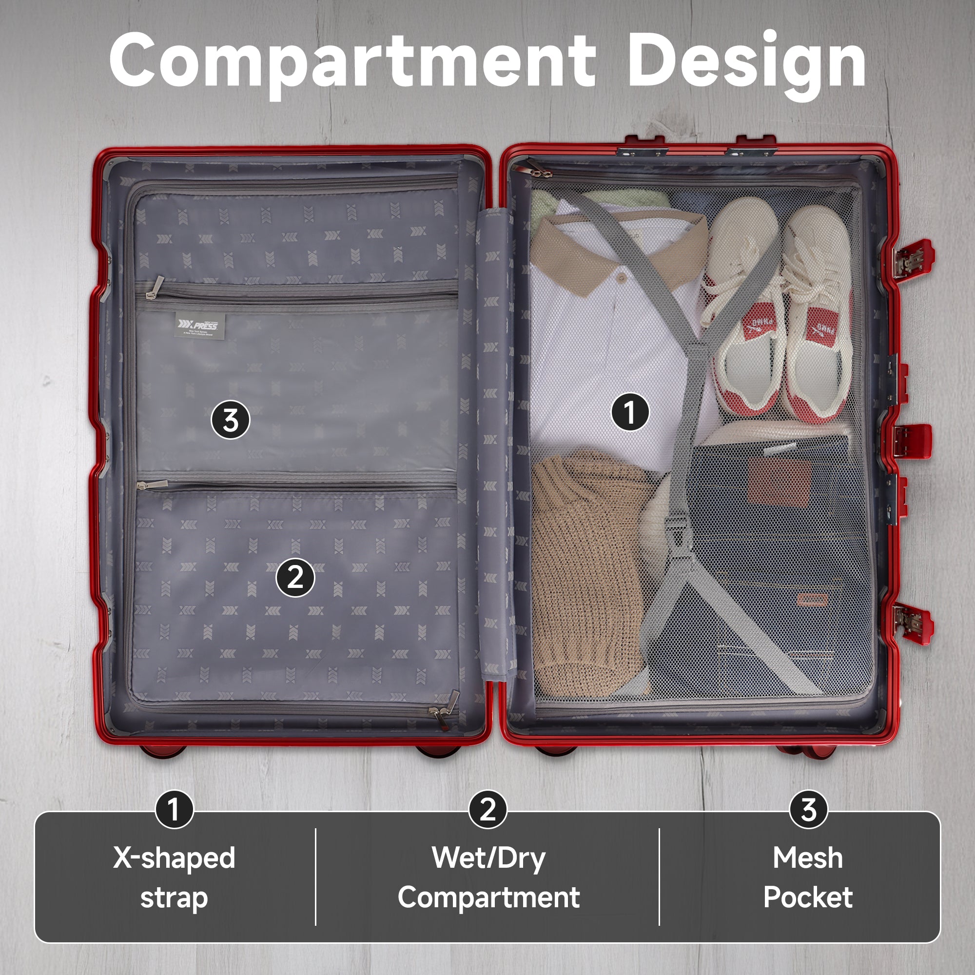 NEW YORK XPRESS Zipperless Luggage AL-12501,20in/30in,Aluminum Frame w/TSA LOCK w/Spinner Wheels