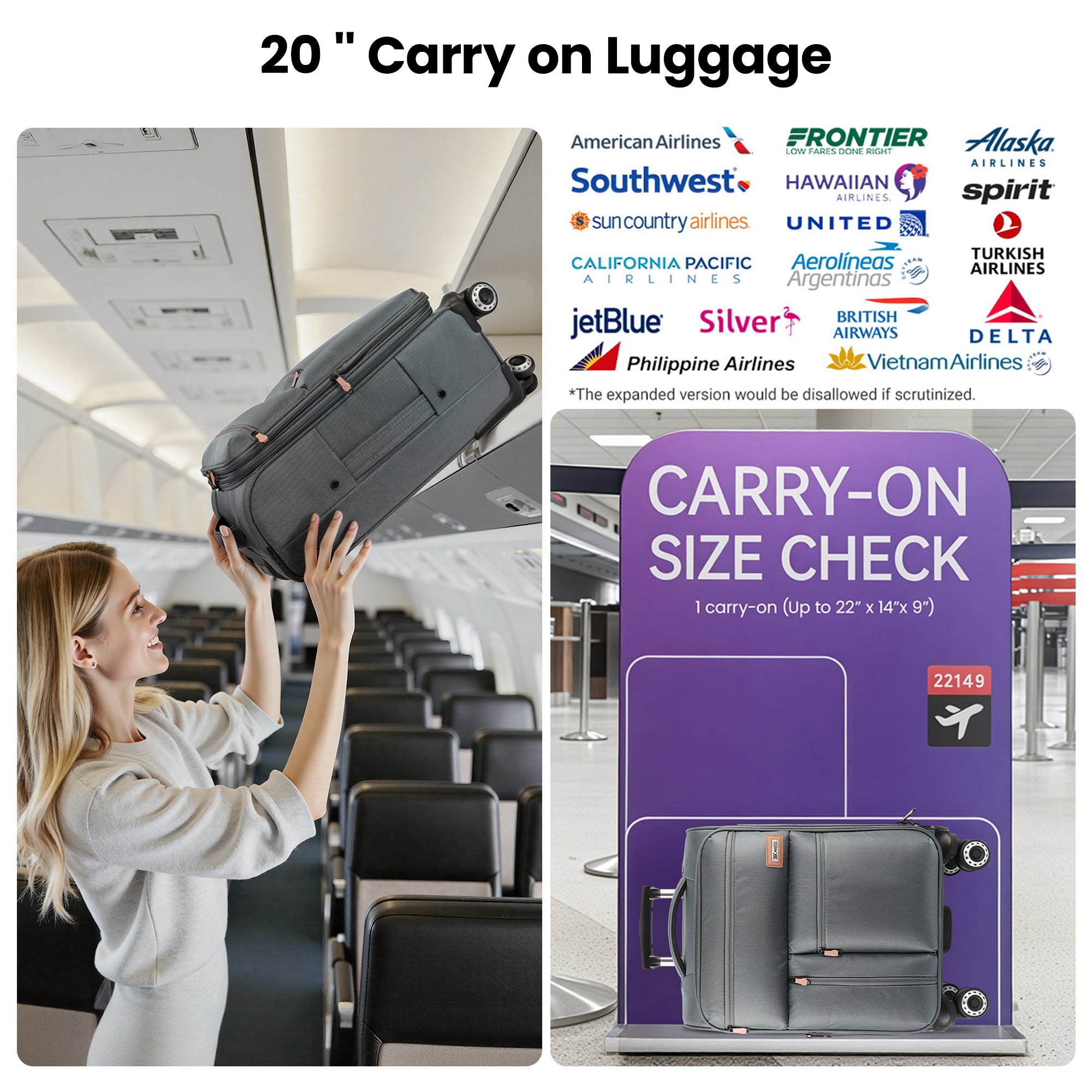 New York XPress XJ 1901,20in/26in/30in Softside Expandable Rolling Luggage w/TSA LOCK and Double Spinner Wheels,Lightweight Suitcases for Men Women