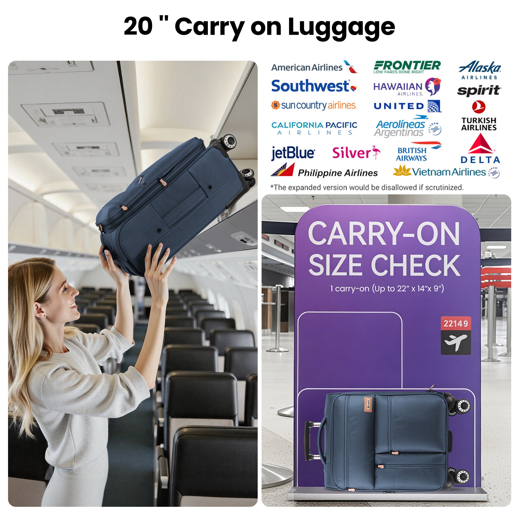 New York XPress XJ 1901,20in/26in/30in Softside Expandable Rolling Luggage w/TSA LOCK and Double Spinner Wheels,Lightweight Suitcases for Men Women