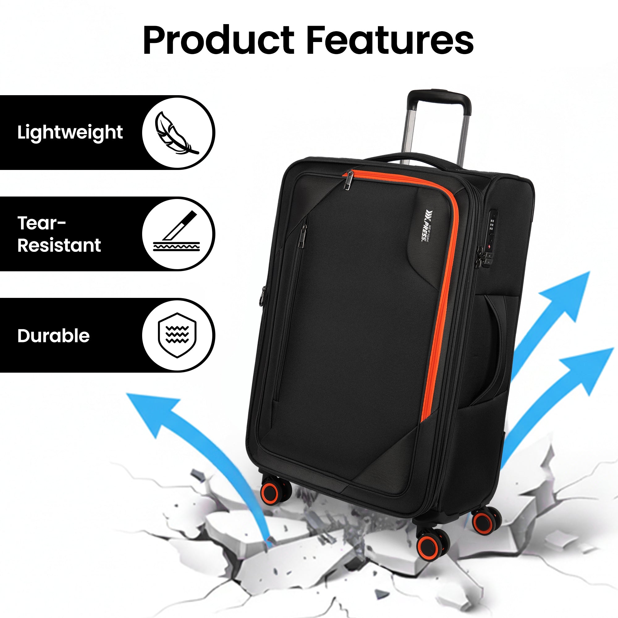 New York XPress WD-8818 Single Suitcase 20''/26''/30'',Softside Suitcase with TSA LOCK,Expandable 20% Luggage with Spinner Wheels,Tear-Resistant