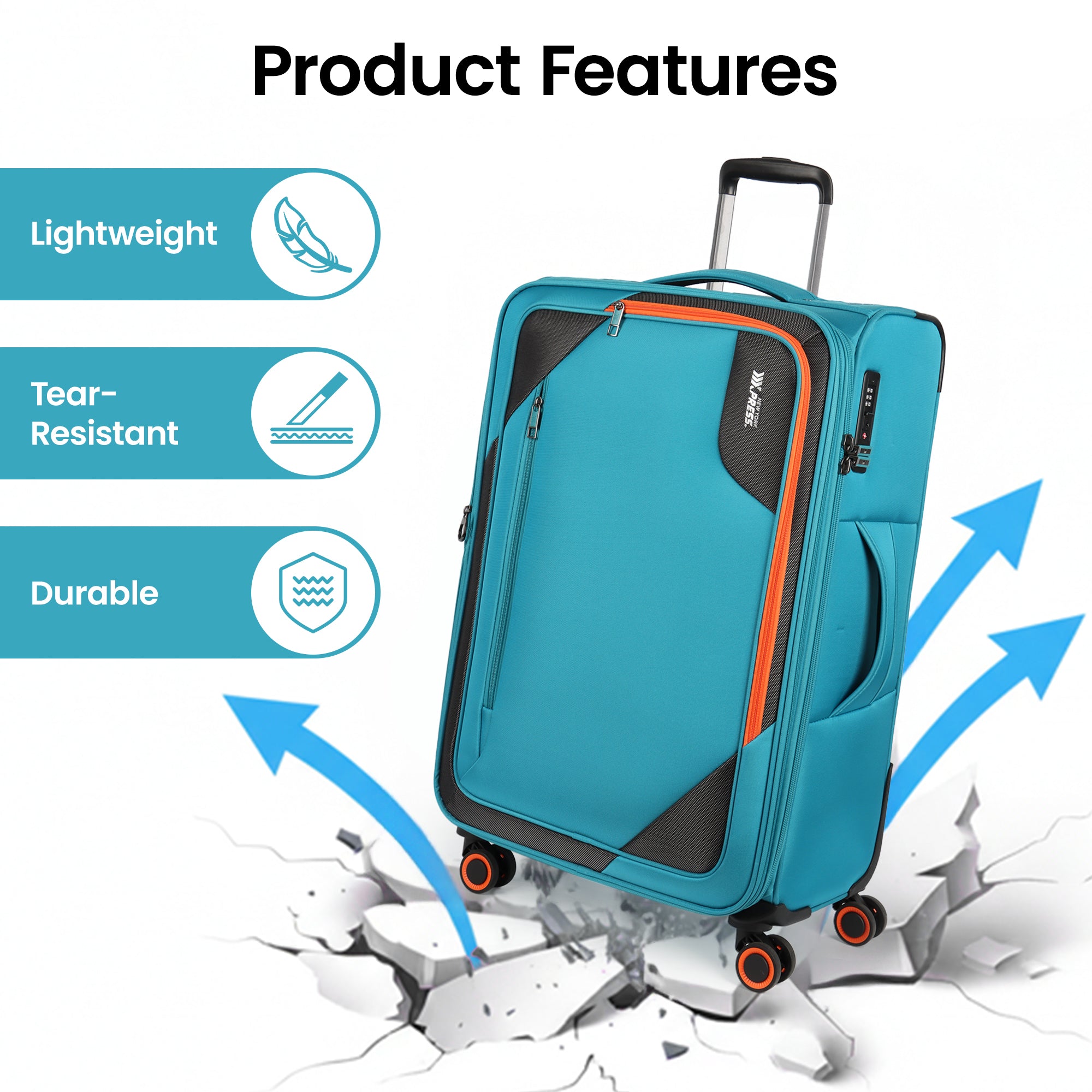 New York XPress WD-8818 Single Suitcase 20''/26''/30'',Softside Suitcase with TSA LOCK,Expandable 20% Luggage with Spinner Wheels,Tear-Resistant