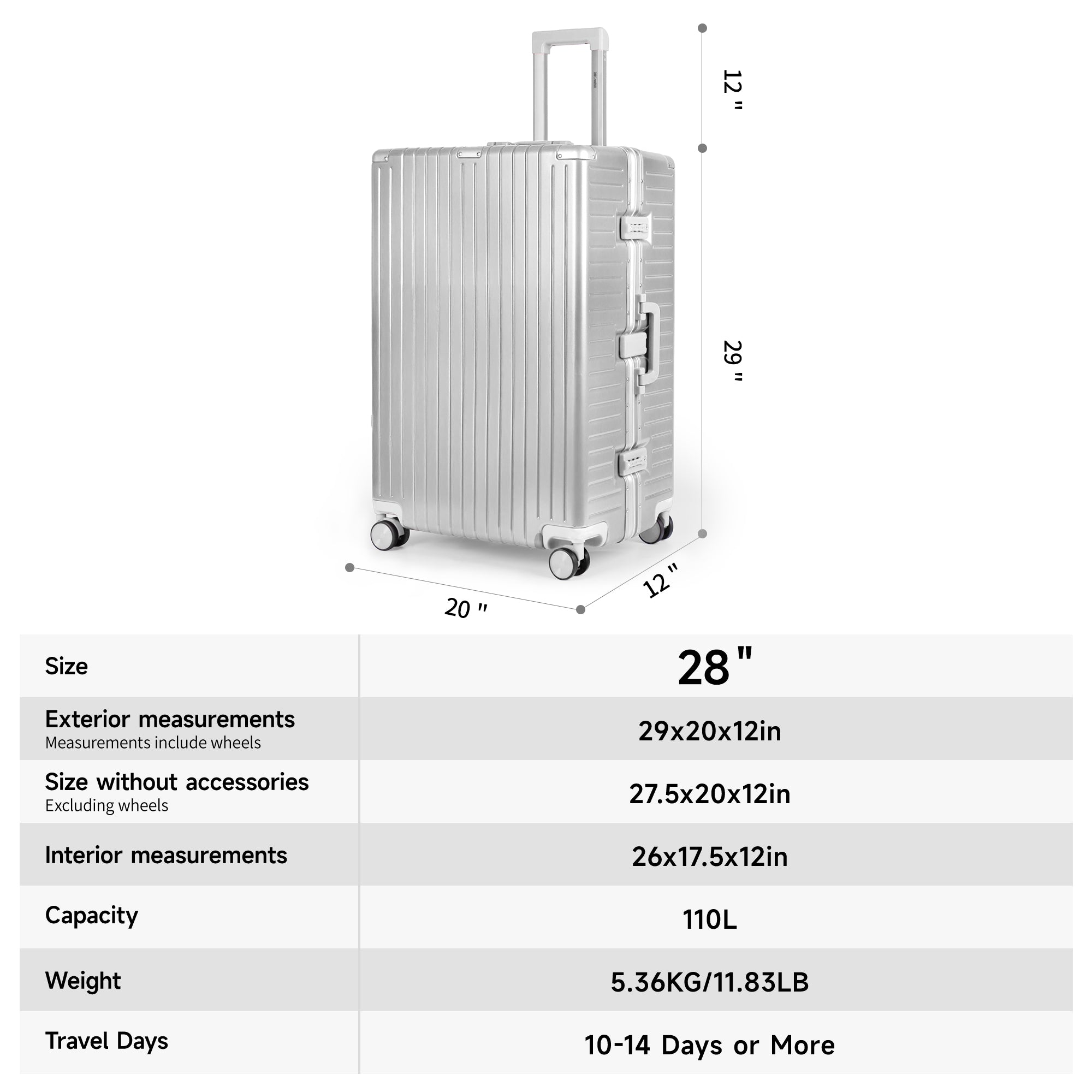 NEW YORK XPRESS Zipperless Luggage AL-12501,20in/30in,Aluminum Frame w/TSA LOCK w/Spinner Wheels