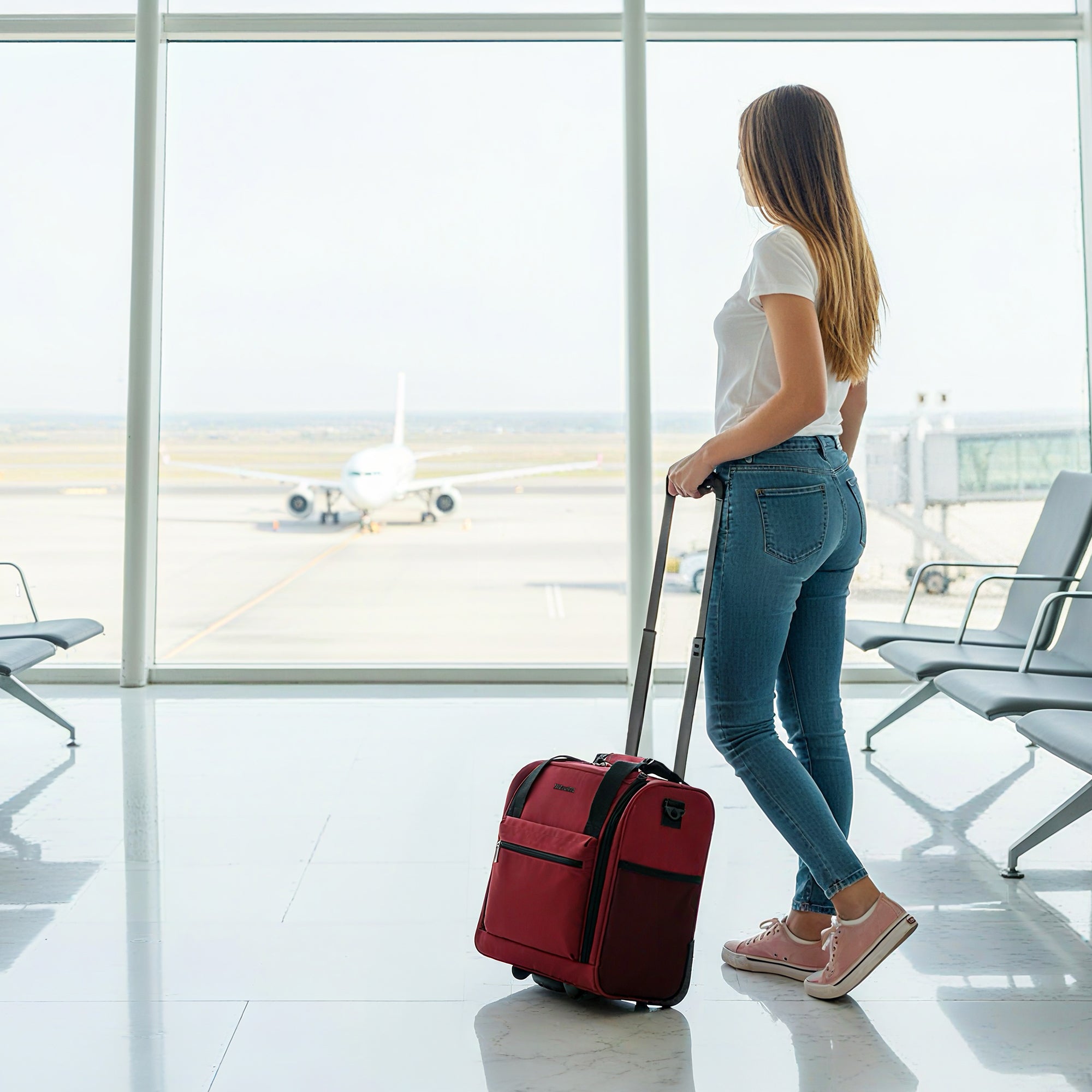 New York XPress TA-13-16,16'' Softside Carry-On Luggage for Airplane,3-in-1 Underseat Carry On Luggage with Wheels,Rolling Suitcase for Men/Women
