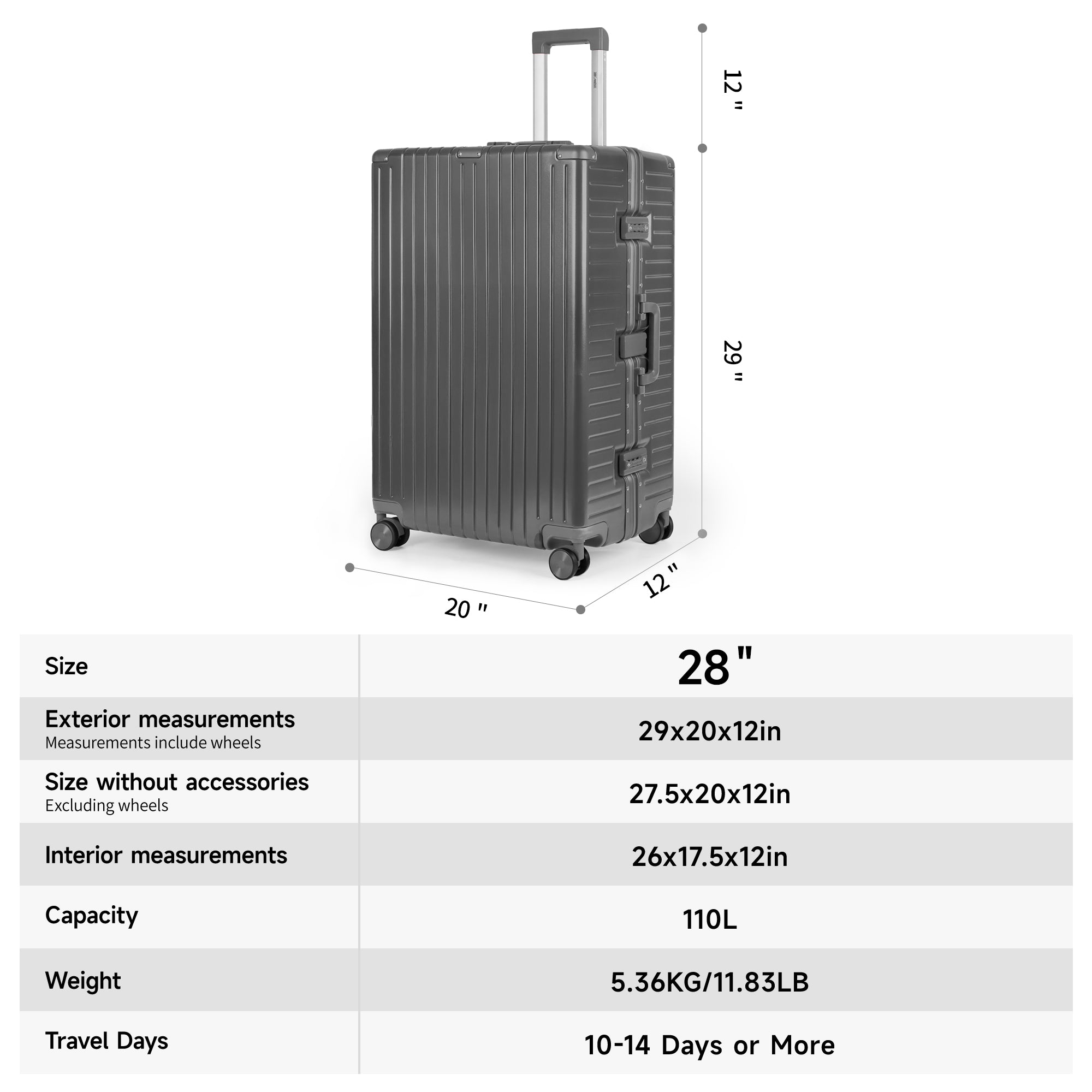 NEW YORK XPRESS Zipperless Luggage AL-12501,20in/30in,Aluminum Frame w/TSA LOCK w/Spinner Wheels