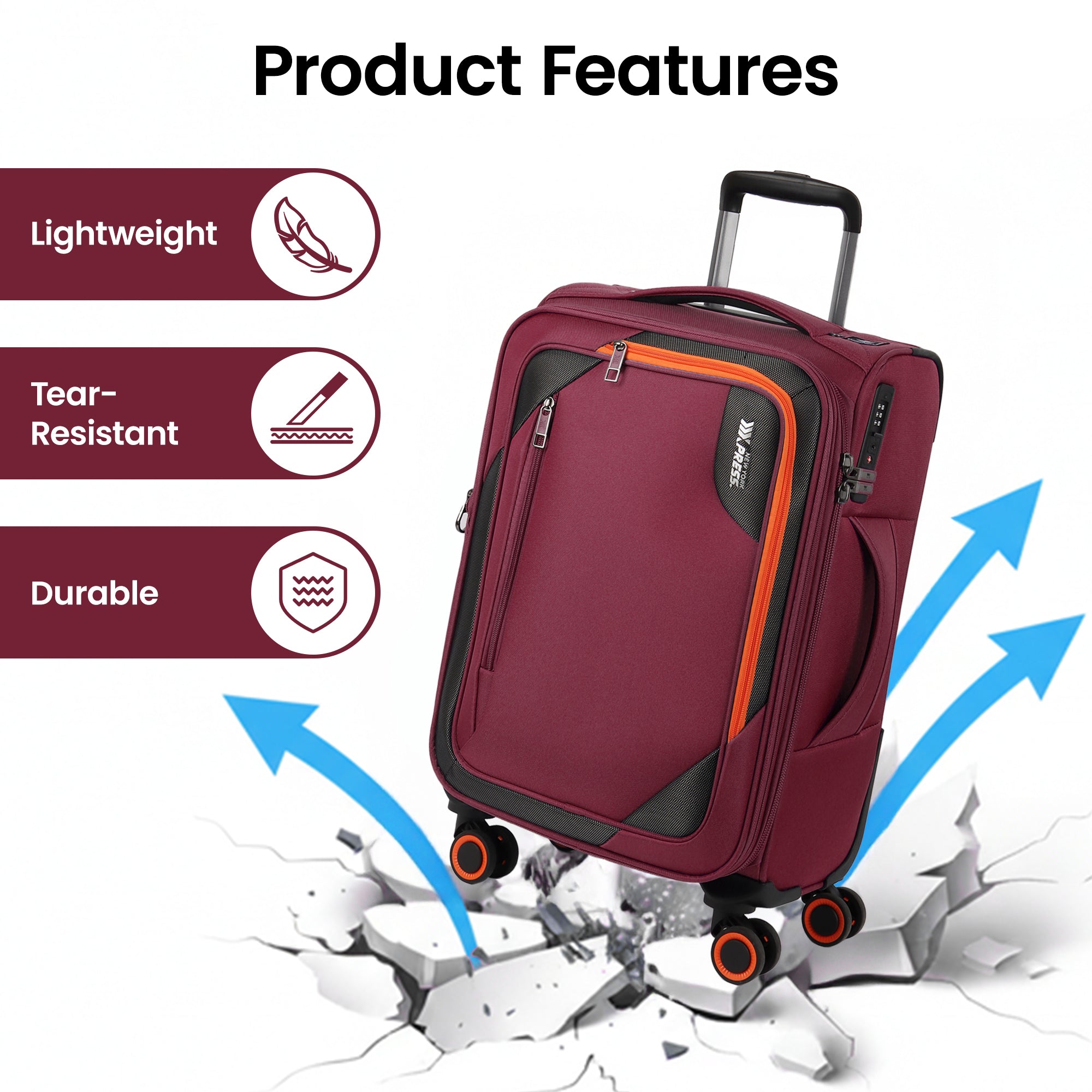 New York XPress WD-8818 Single Suitcase 20''/26''/30'',Softside Suitcase with TSA LOCK,Expandable 20% Luggage with Spinner Wheels,Tear-Resistant