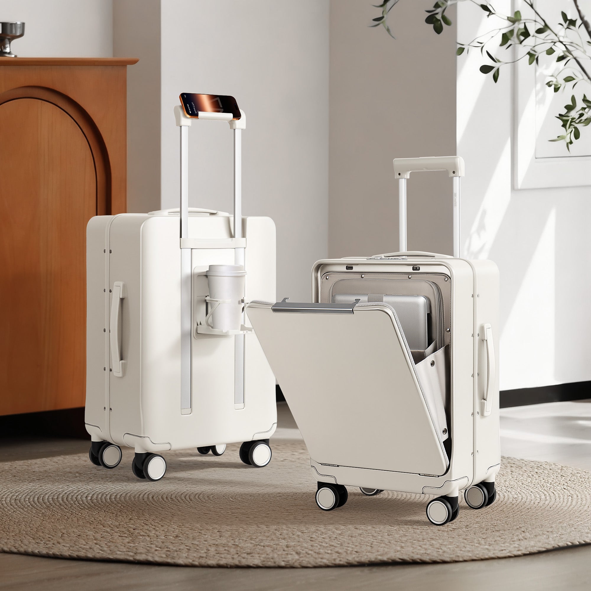 New York XPress LA-266, 20'' Carry on Luggage with Front Pocket & Cup Holder,Suitcase with Aluminum Frame,PC Hard Shell Suitcases w/TSA LOCK