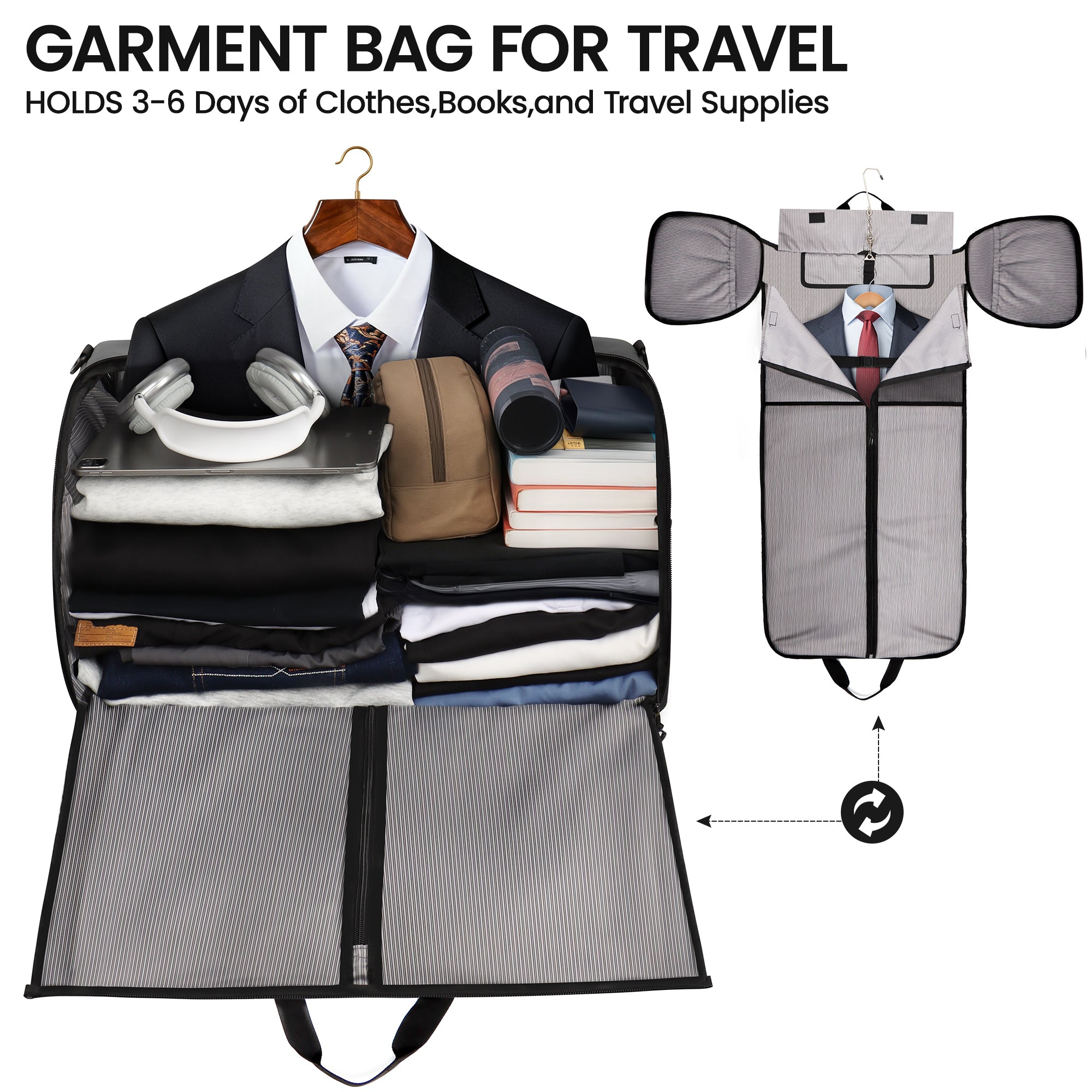 New York XPress GB-261, 2 in 1 Convertible Garment Bag for Travel,Carry on Garment Duffel Bag with Shoulder Strap,Hanging Suit Compartment,Duffle Bag