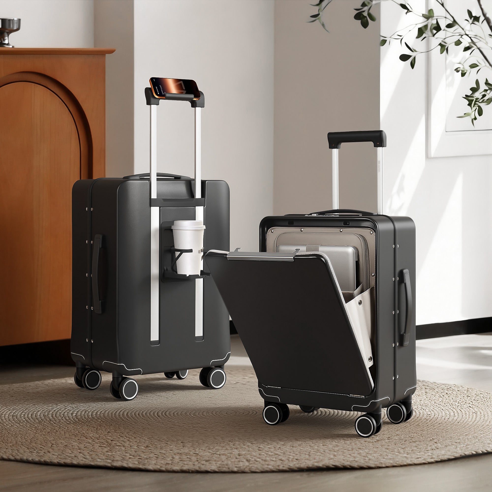 New York XPress LA-266, 20'' Carry on Luggage with Front Pocket & Cup Holder,Suitcase with Aluminum Frame,PC Hard Shell Suitcases w/TSA LOCK