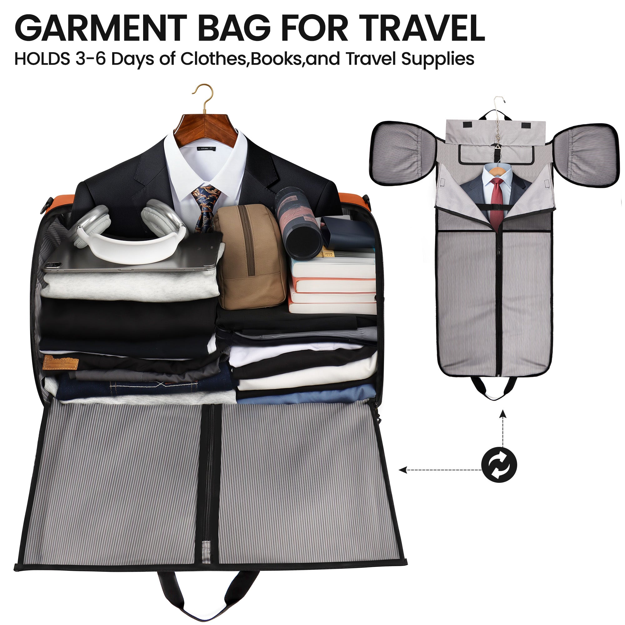 New York XPress GB-261, 2 in 1 Convertible Garment Bag for Travel,Carry on Garment Duffel Bag with Shoulder Strap,Hanging Suit Compartment,Duffle Bag