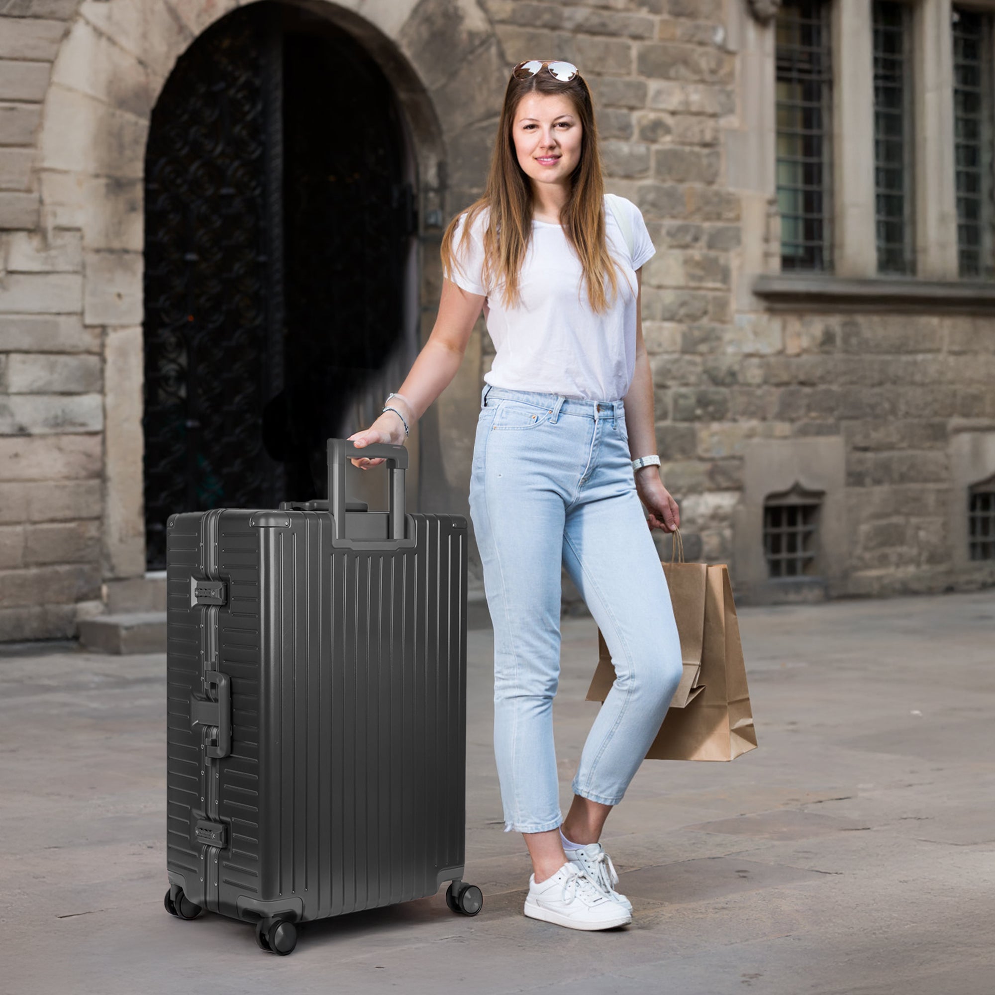 NEW YORK XPRESS Zipperless Luggage AL-12501,20in/30in,Aluminum Frame w/TSA LOCK w/Spinner Wheels