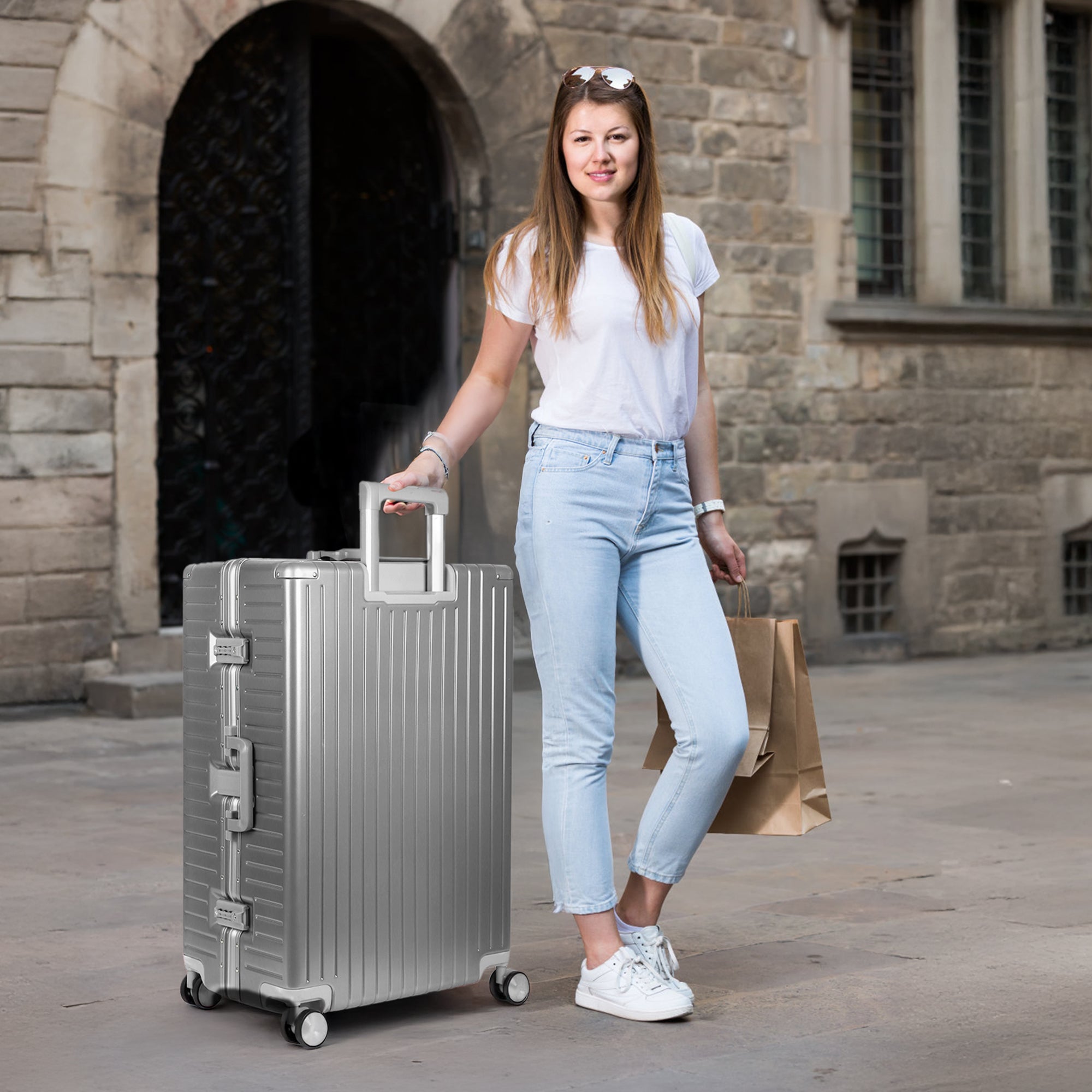 NEW YORK XPRESS Zipperless Luggage AL-12501,20in/30in,Aluminum Frame w/TSA LOCK w/Spinner Wheels