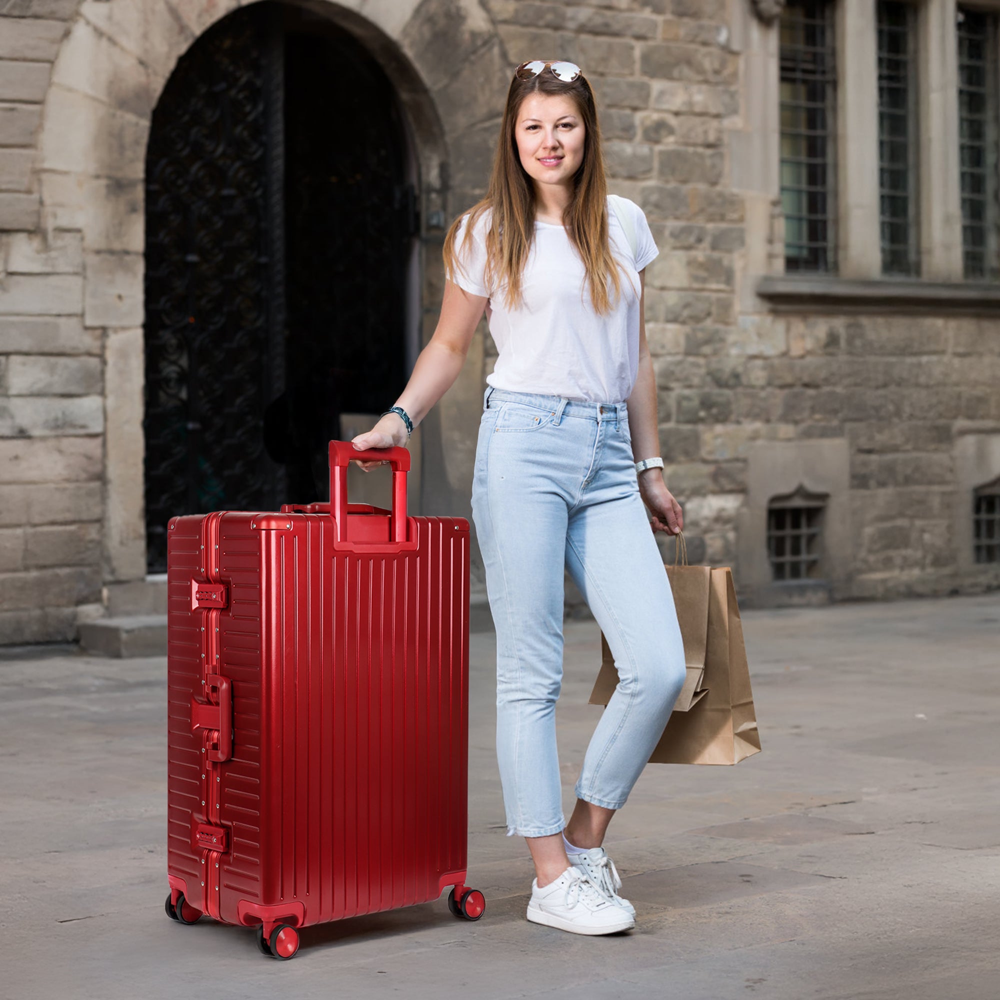 NEW YORK XPRESS Zipperless Luggage AL-12501,20in/30in,Aluminum Frame w/TSA LOCK w/Spinner Wheels