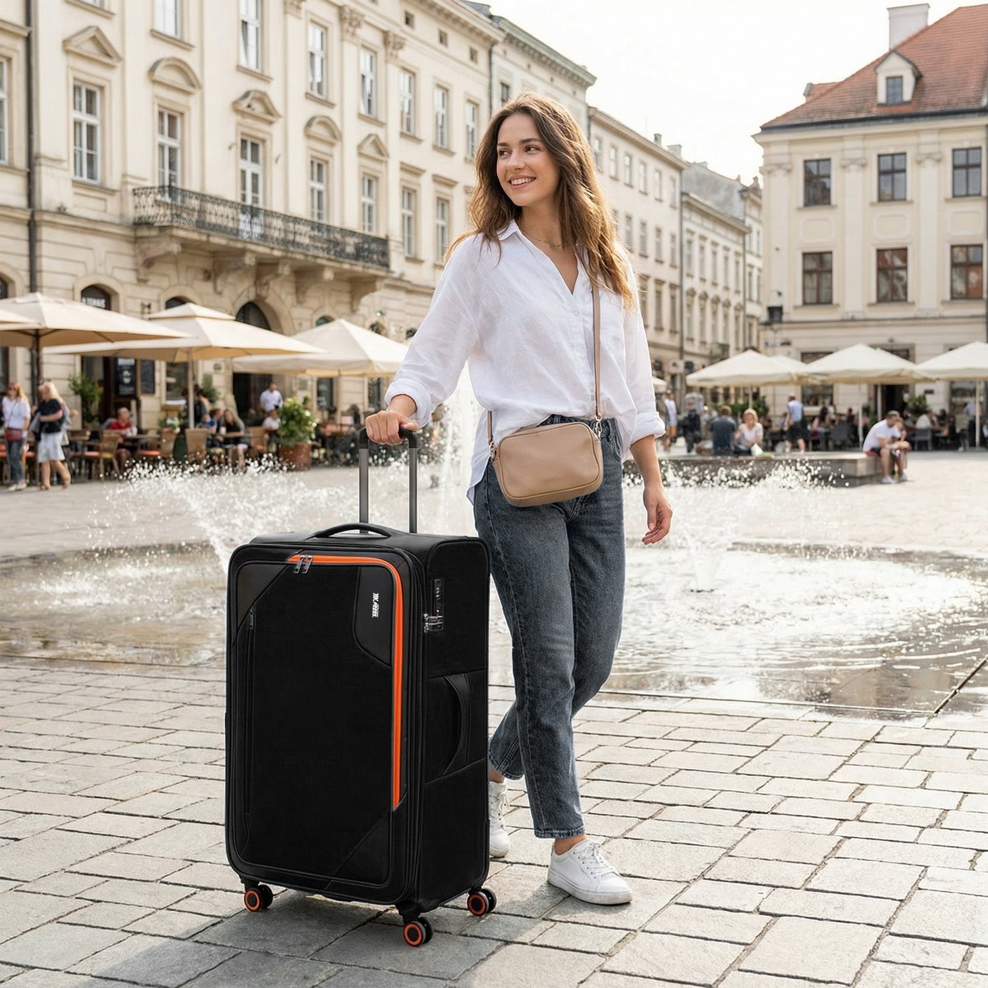 New York XPress WD-8818 Single Suitcase 20''/26''/30'',Softside Suitcase with TSA LOCK,Expandable 20% Luggage with Spinner Wheels,Tear-Resistant