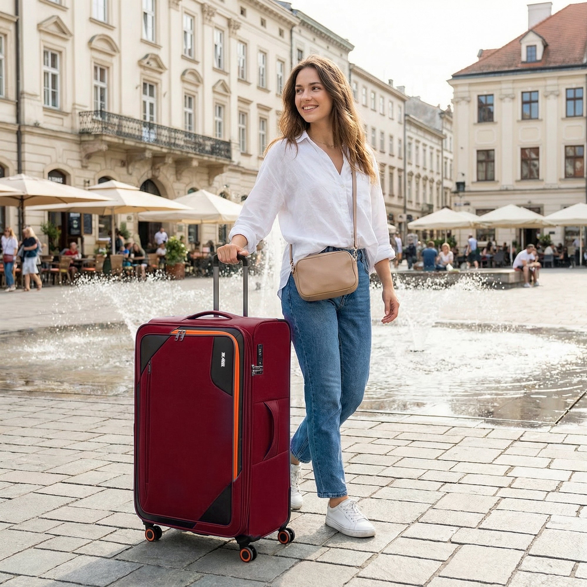 New York XPress WD-8818 Single Suitcase 20''/26''/30'',Softside Suitcase with TSA LOCK,Expandable 20% Luggage with Spinner Wheels,Tear-Resistant