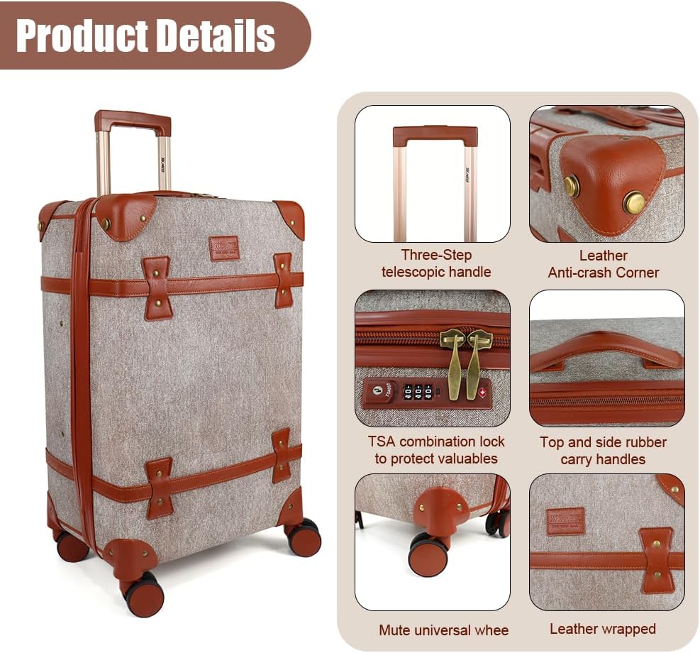 NEW YORK XPRESS 3PCs Luxury Luggage Sets, Vintage Durable Suitcase Sets w/TSA Lock & Double Spinner Wheels (20in/24in/28in)