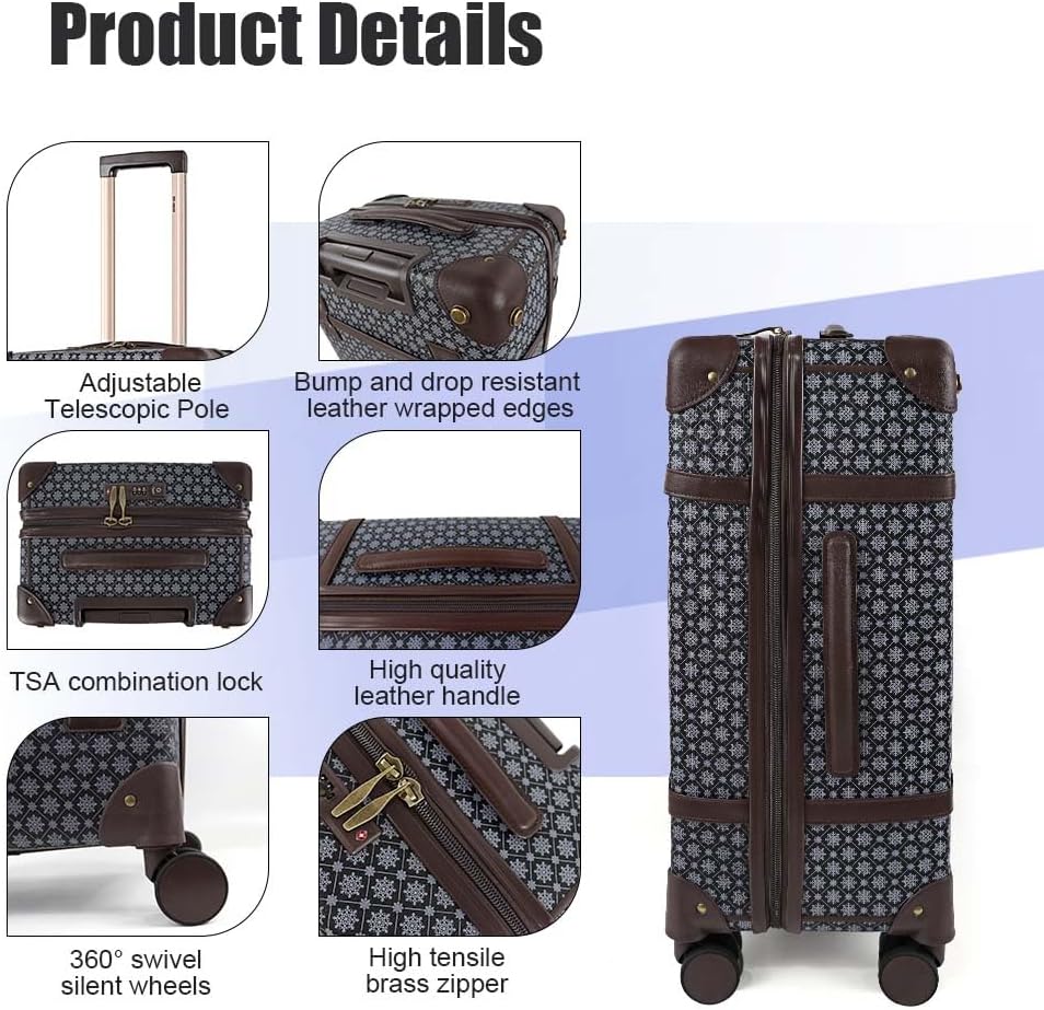 NEW YORK XPRESS 3PCs Luxury Luggage Sets, Vintage Durable Suitcase Sets w/TSA Lock & Double Spinner Wheels (20in/24in/28in)