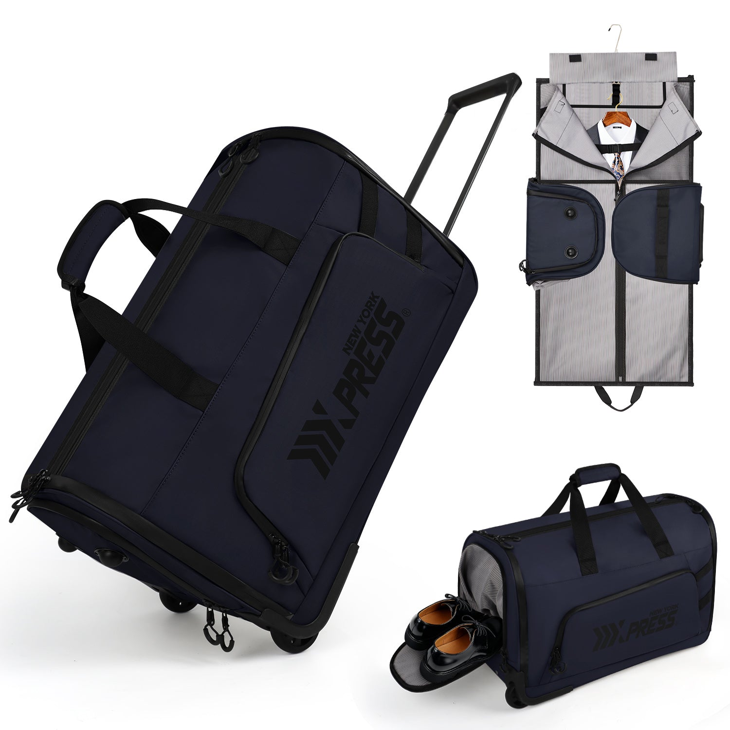 New York XPress GB-161, 2 in 1 Rolling Garment Bag with Wheels,Overnight Bags with Wheels,Rolling Duffle Bag w/Shoes Compartment