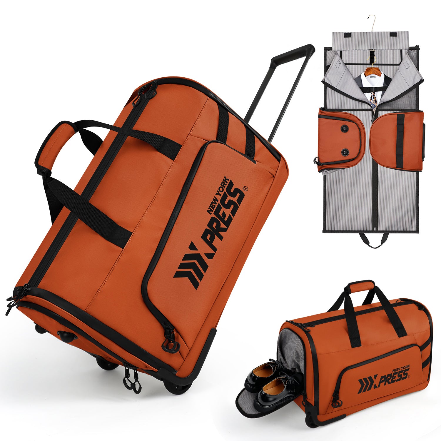 New York XPress GB-161, 2 in 1 Rolling Garment Bag with Wheels,Overnight Bags with Wheels,Rolling Duffle Bag w/Shoes Compartment