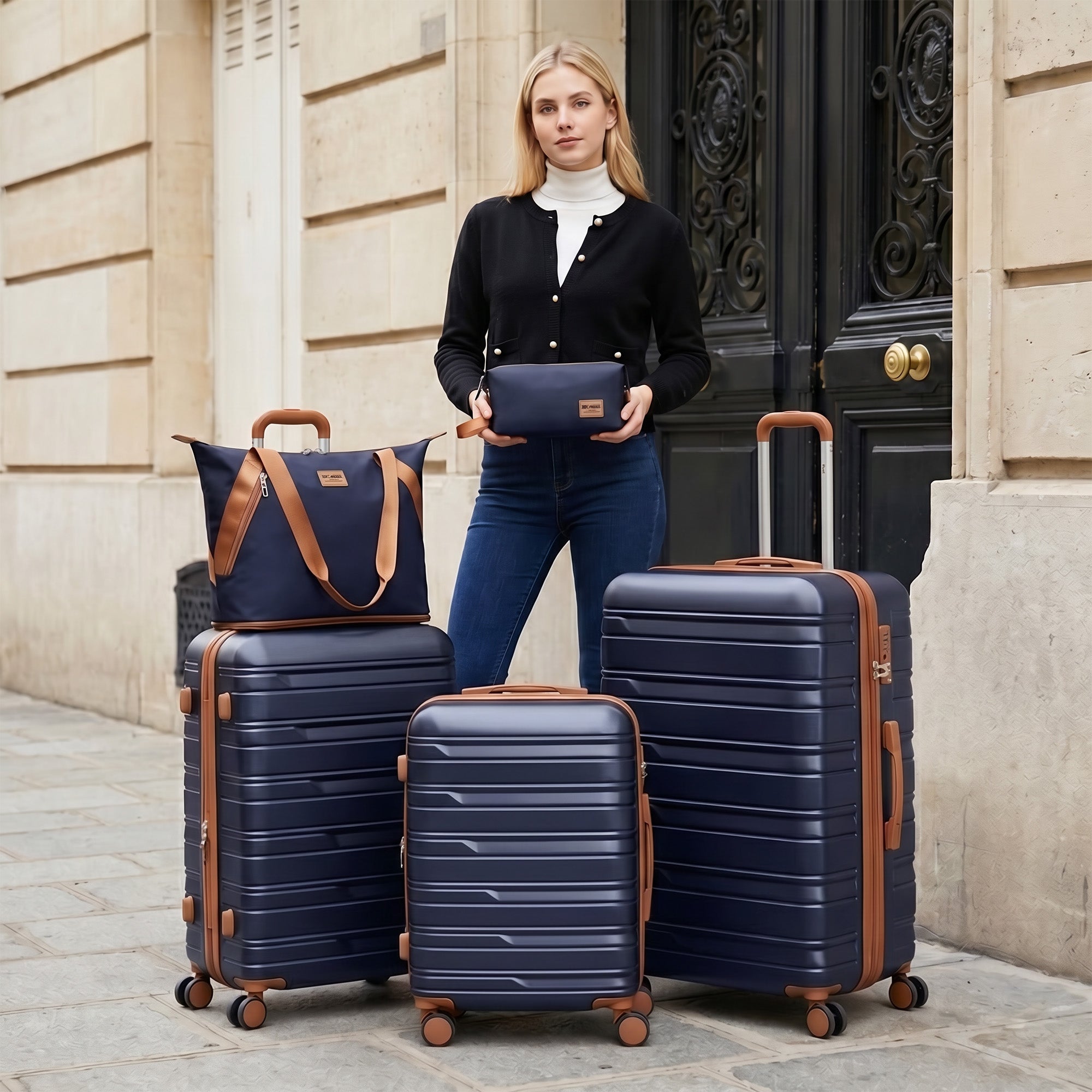 New York XPress 2532,5-Piece ABS Hardshell Luggage Set, Spinner Wheels andCombination LOCK, Lightweight Travel Suitcase for Men/Women
