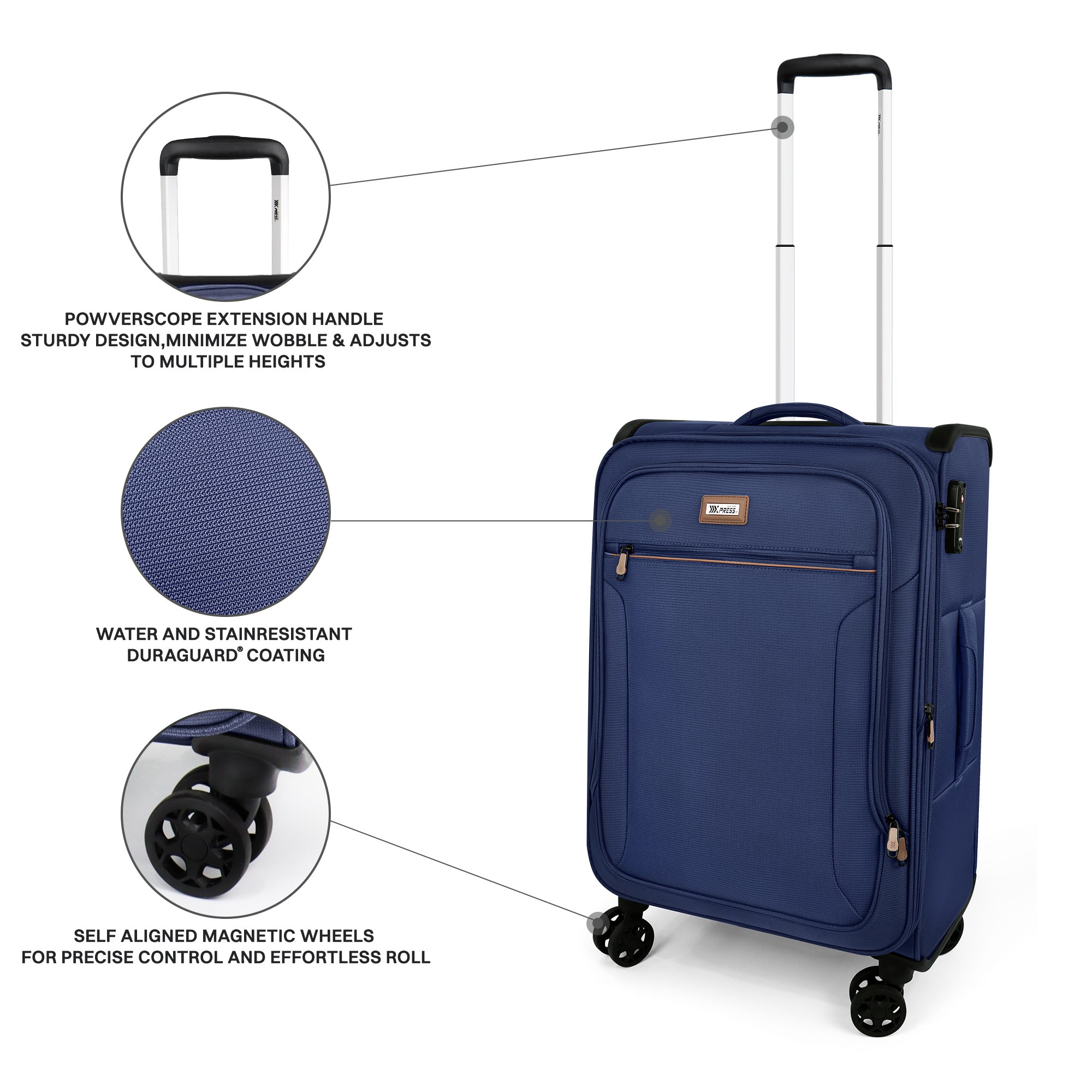New York XPress XJ-1907,20in/24in/28in-Expandable 20% Luggage-Suitcases with Wheels Hardshell-Softside Luggage-Charcoal Material w/TSA LOCK