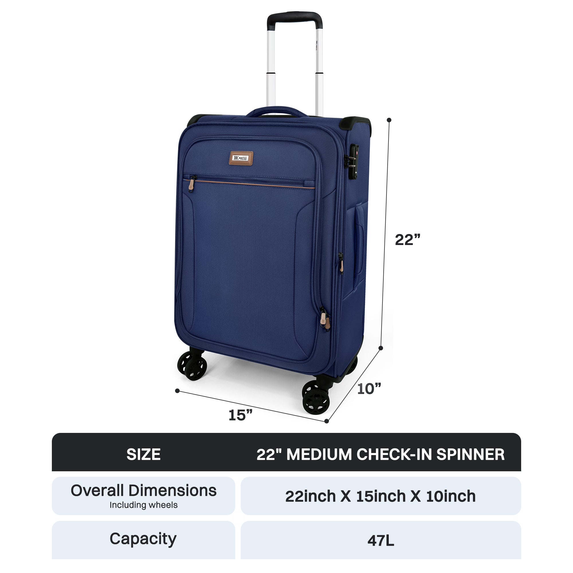 New York XPress XJ-1907,20in/24in/28in-Expandable 20% Luggage-Suitcases with Wheels Hardshell-Softside Luggage-Charcoal Material w/TSA LOCK