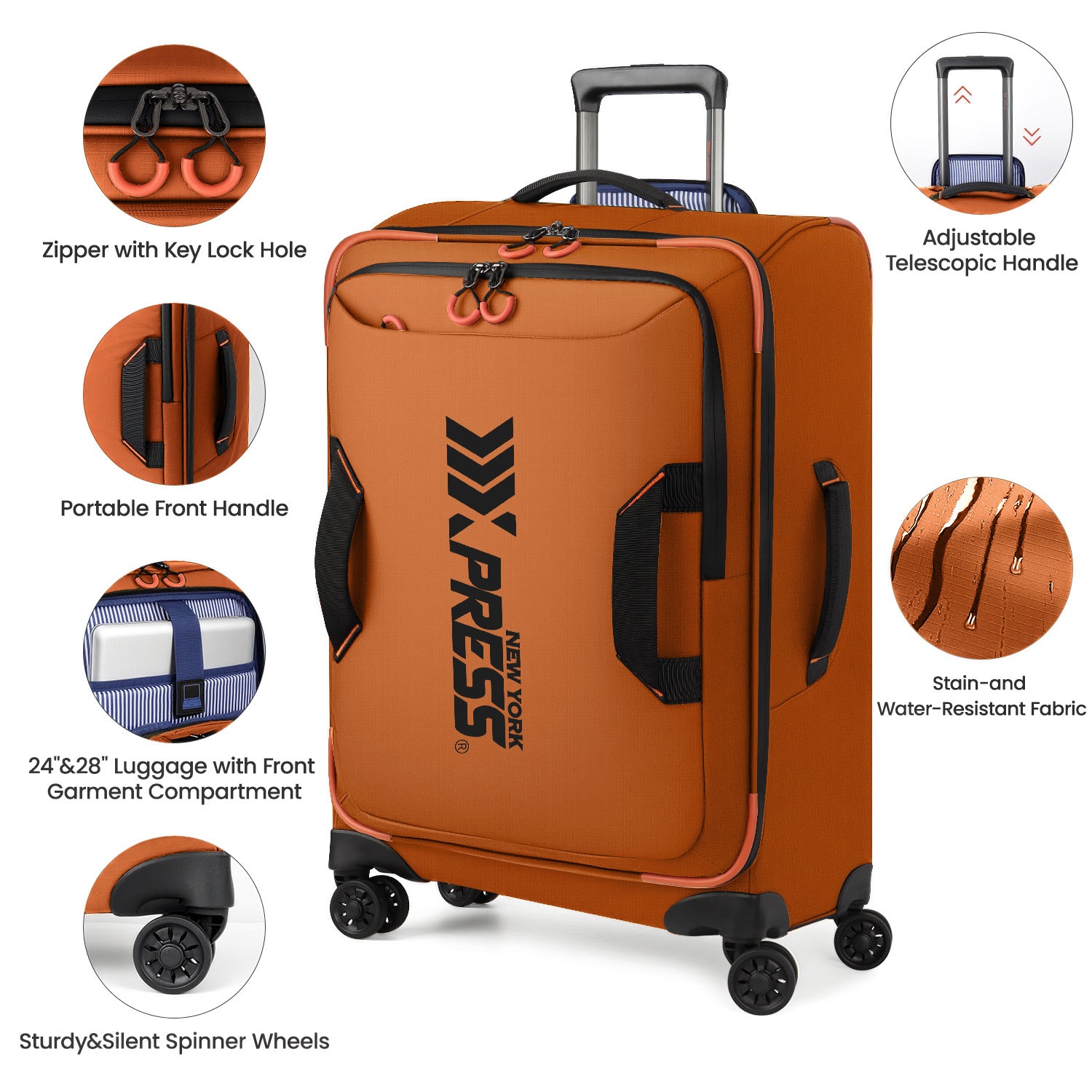 New York XPress TA-8353,20" Luggage, 24in/28in Softside Suitcase w/Double Spinner Wheels, Waterproof,Lightweight Rolling Suitcases for Men/Women