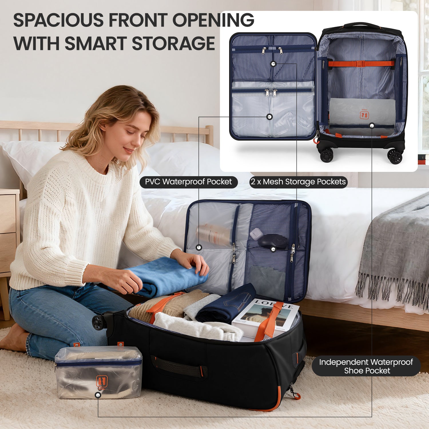 New York XPress TA-8353,20" Luggage, 24in/28in Softside Suitcase w/Double Spinner Wheels, Waterproof,Lightweight Rolling Suitcases for Men/Women