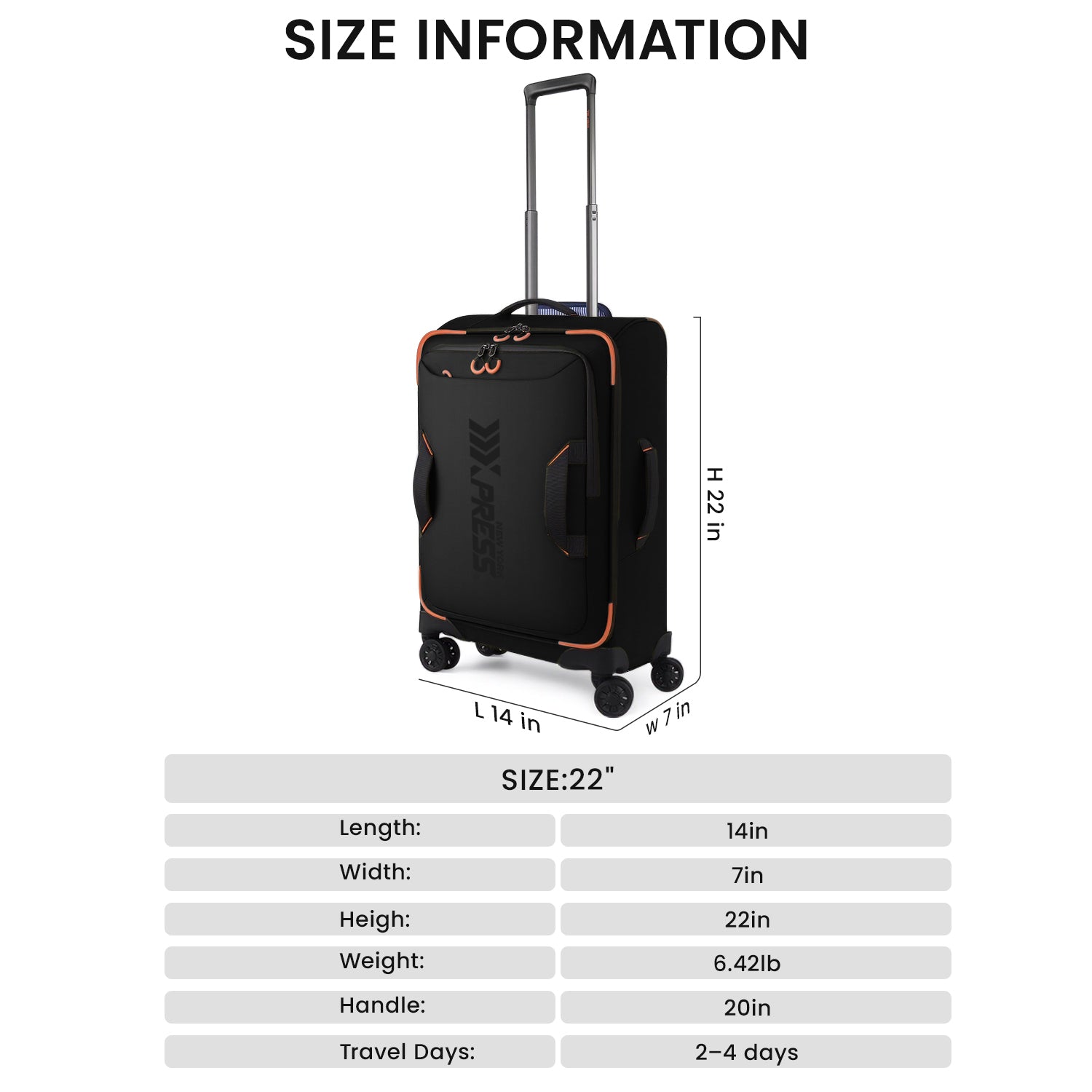 New York XPress TA-8353,20" Luggage, 24in/28in Softside Suitcase w/Double Spinner Wheels, Waterproof,Lightweight Rolling Suitcases for Men/Women