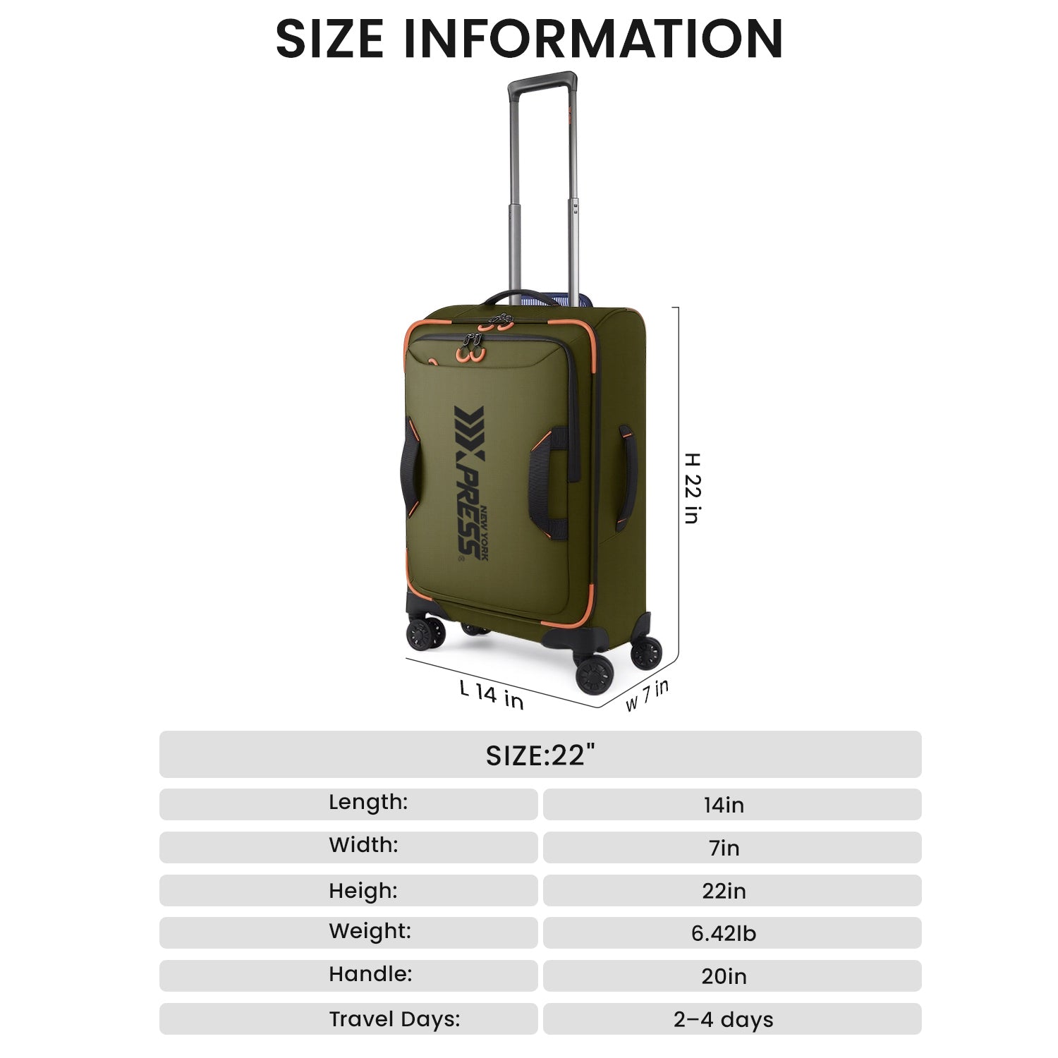 New York XPress TA-8353,20" Luggage, 24in/28in Softside Suitcase w/Double Spinner Wheels, Waterproof,Lightweight Rolling Suitcases for Men/Women