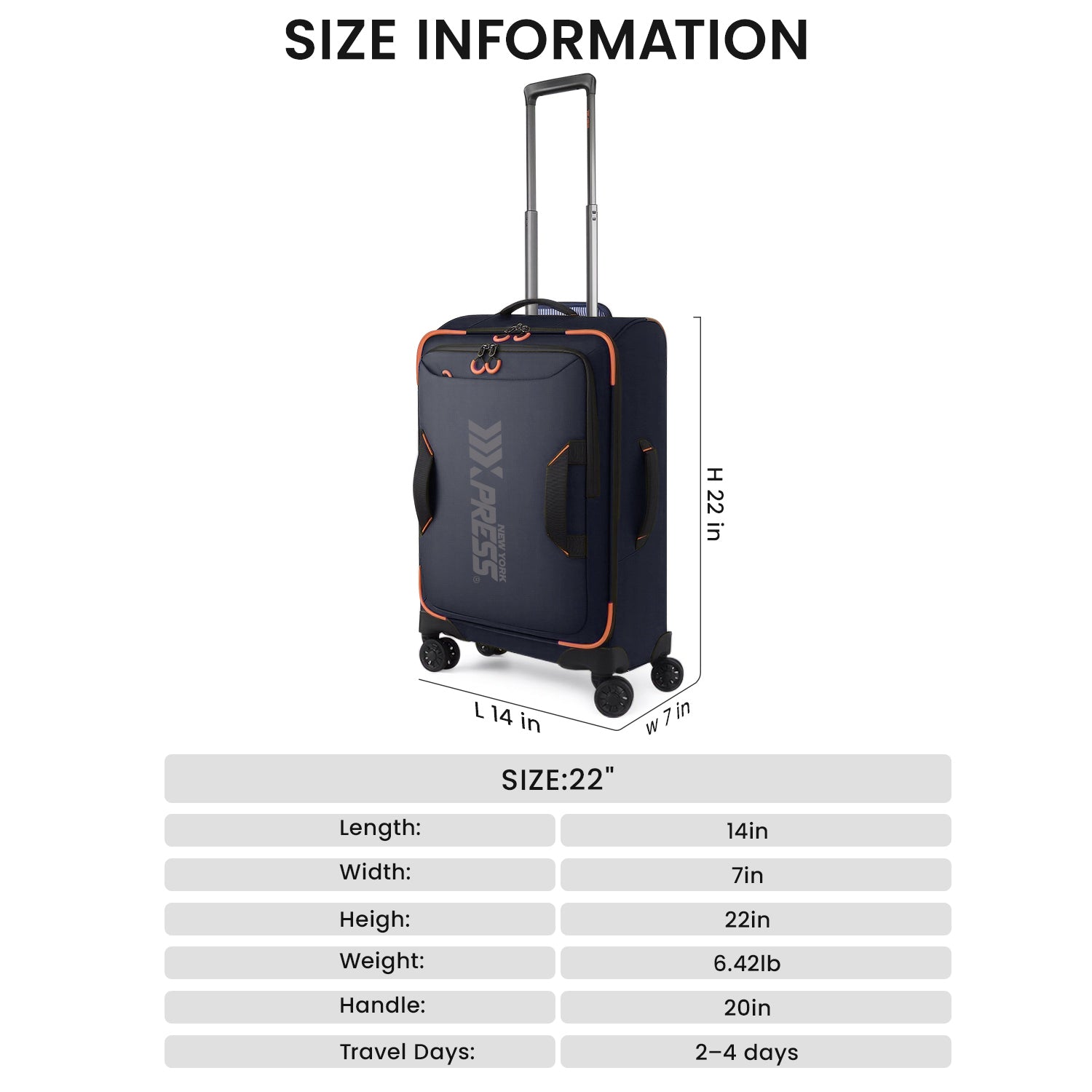 New York XPress TA-8353,20" Luggage, 24in/28in Softside Suitcase w/Double Spinner Wheels, Waterproof,Lightweight Rolling Suitcases for Men/Women