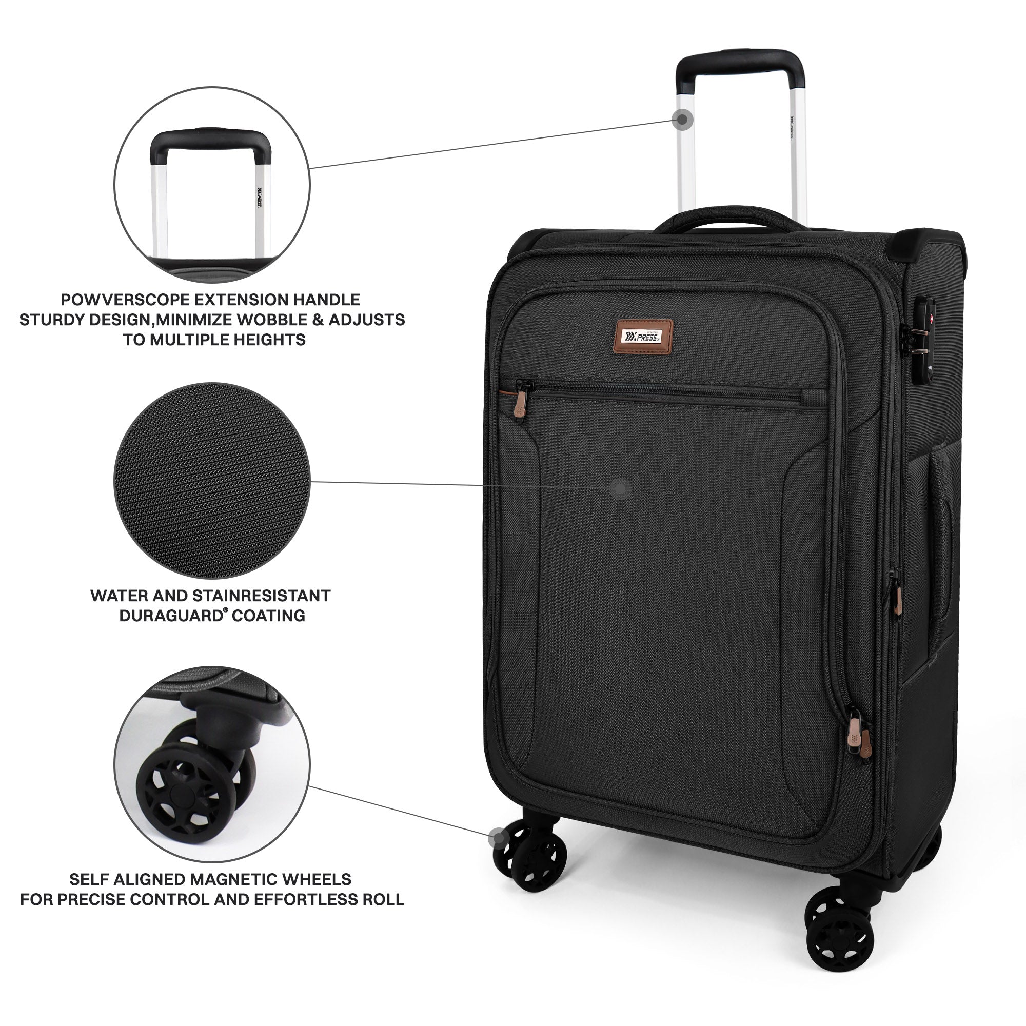 New York XPress XJ-1907,20in/24in/28in-Expandable 20% Luggage-Suitcases with Wheels Hardshell-Softside Luggage-Charcoal Material w/TSA LOCK