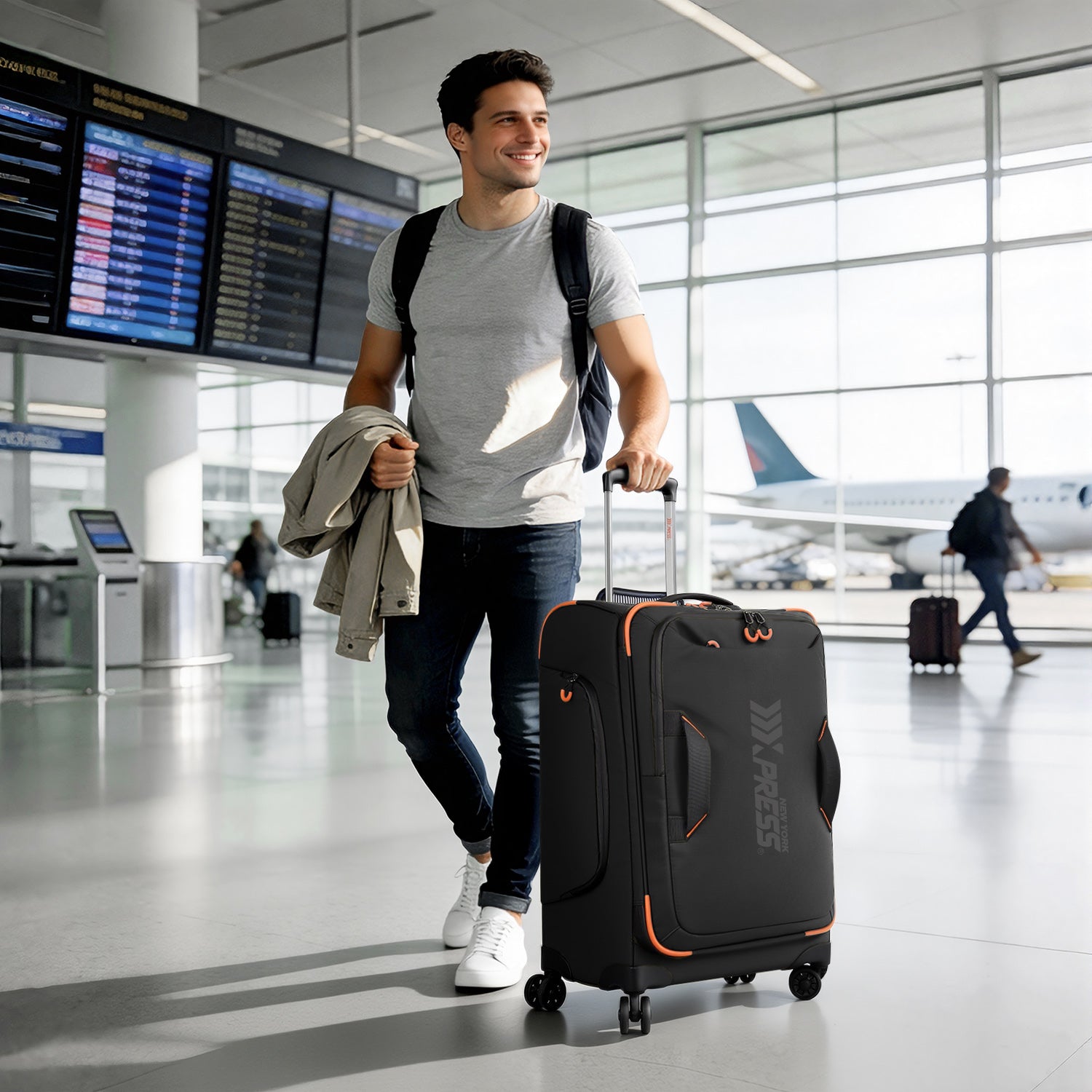 New York XPress TA-8353,20" Luggage, 24in/28in Softside Suitcase w/Double Spinner Wheels, Waterproof,Lightweight Rolling Suitcases for Men/Women