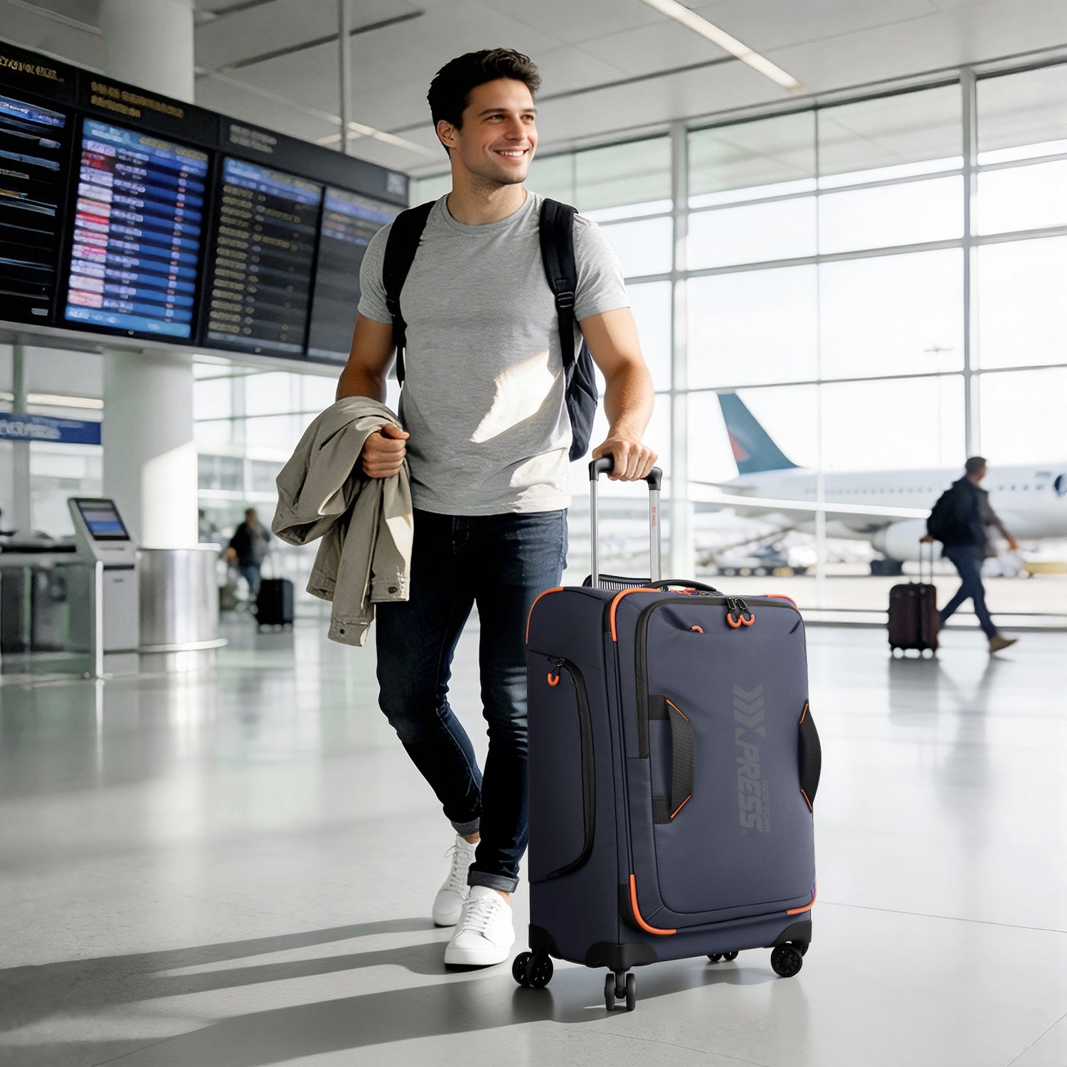 New York XPress TA-8353,20" Luggage, 24in/28in Softside Suitcase w/Double Spinner Wheels, Waterproof,Lightweight Rolling Suitcases for Men/Women