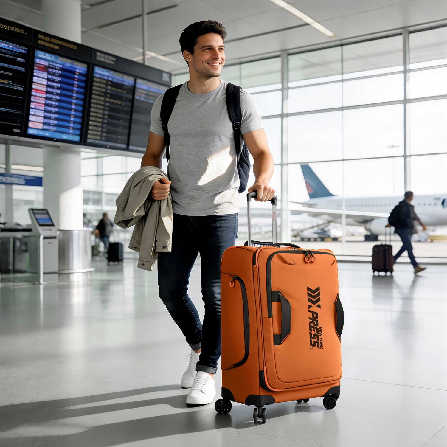 New York XPress TA-8353,20" Luggage, 24in/28in Softside Suitcase w/Double Spinner Wheels, Waterproof,Lightweight Rolling Suitcases for Men/Women