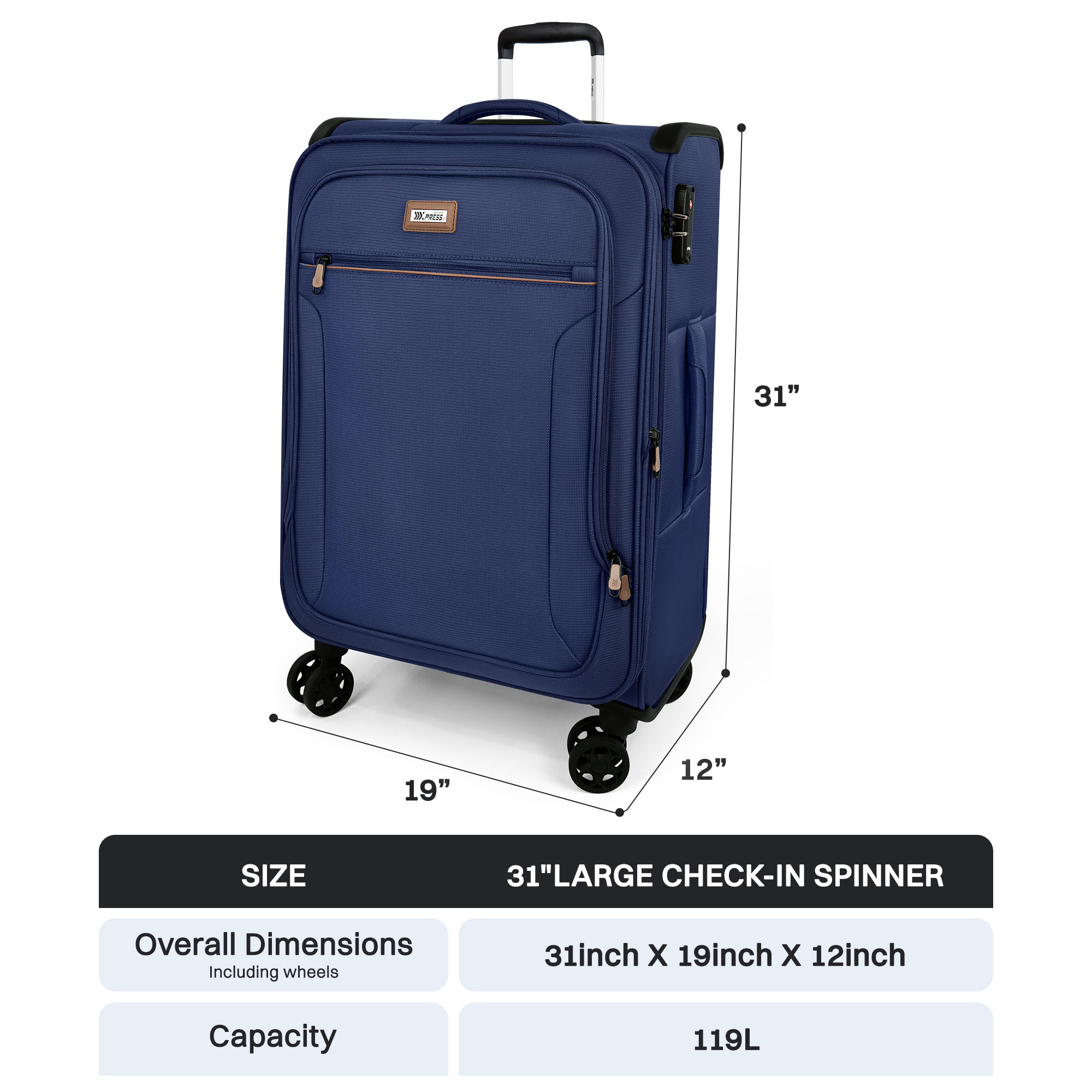 New York XPress XJ-1907,20in/24in/28in-Expandable 20% Luggage-Suitcases with Wheels Hardshell-Softside Luggage-Charcoal Material w/TSA LOCK