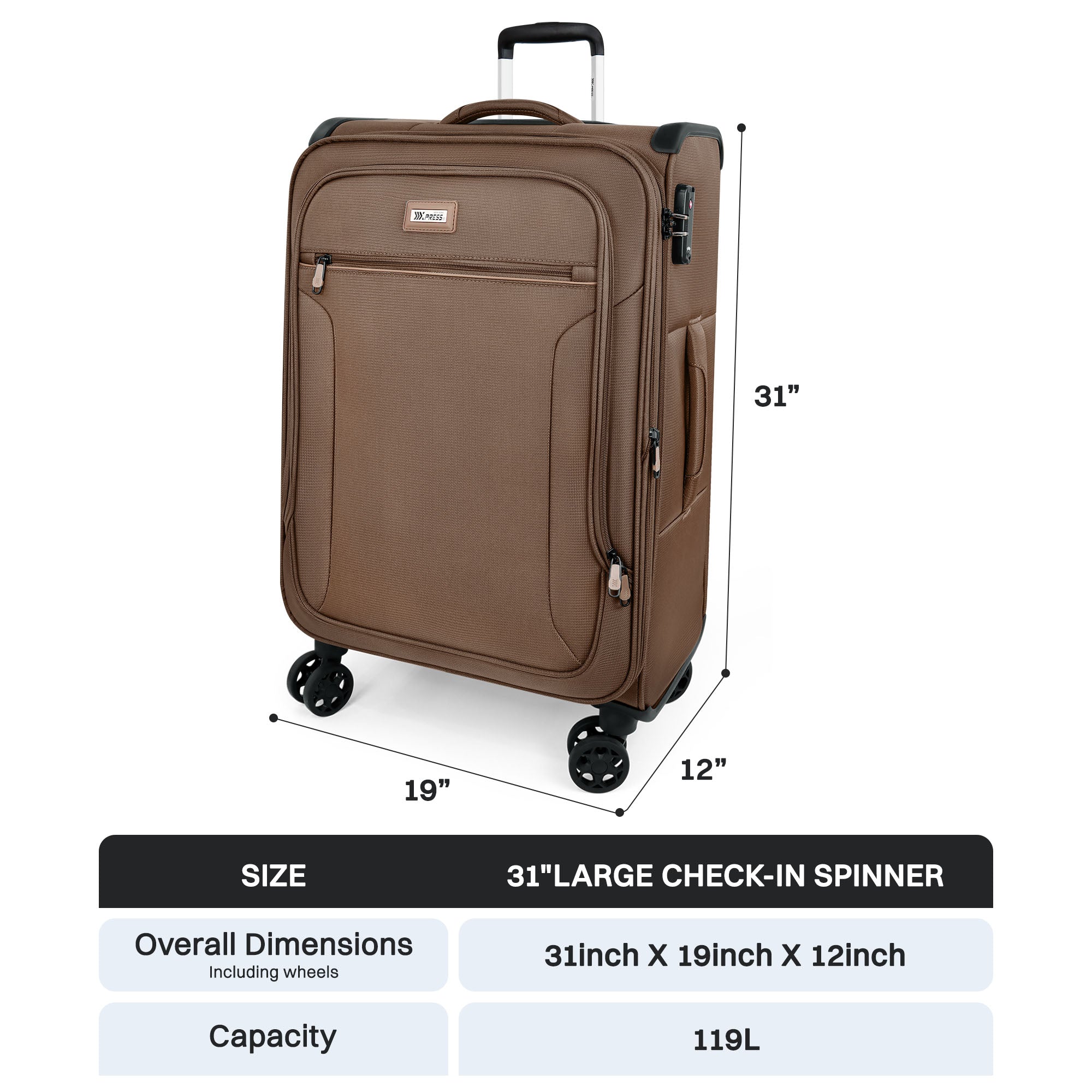 New York XPress XJ-1907,20in/24in/28in-Expandable 20% Luggage-Suitcases with Wheels Hardshell-Softside Luggage-Charcoal Material w/TSA LOCK