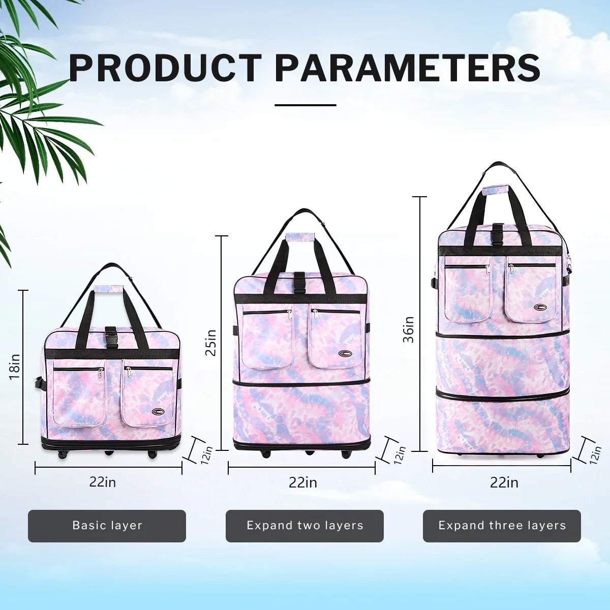 New York XPress 3 Layer Expandable Suitcase Bag Foldable Wheeled Duffel Bag with Wheels & Handles,Waterpoof Large Travel Duffel Bag for Trip Moving Storage