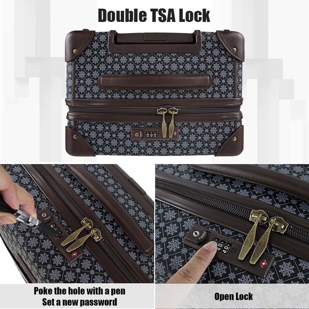 NEW YORK XPRESS 3PCs Luxury Luggage Sets, Vintage Durable Suitcase Sets w/TSA Lock & Double Spinner Wheels (20in/24in/28in)