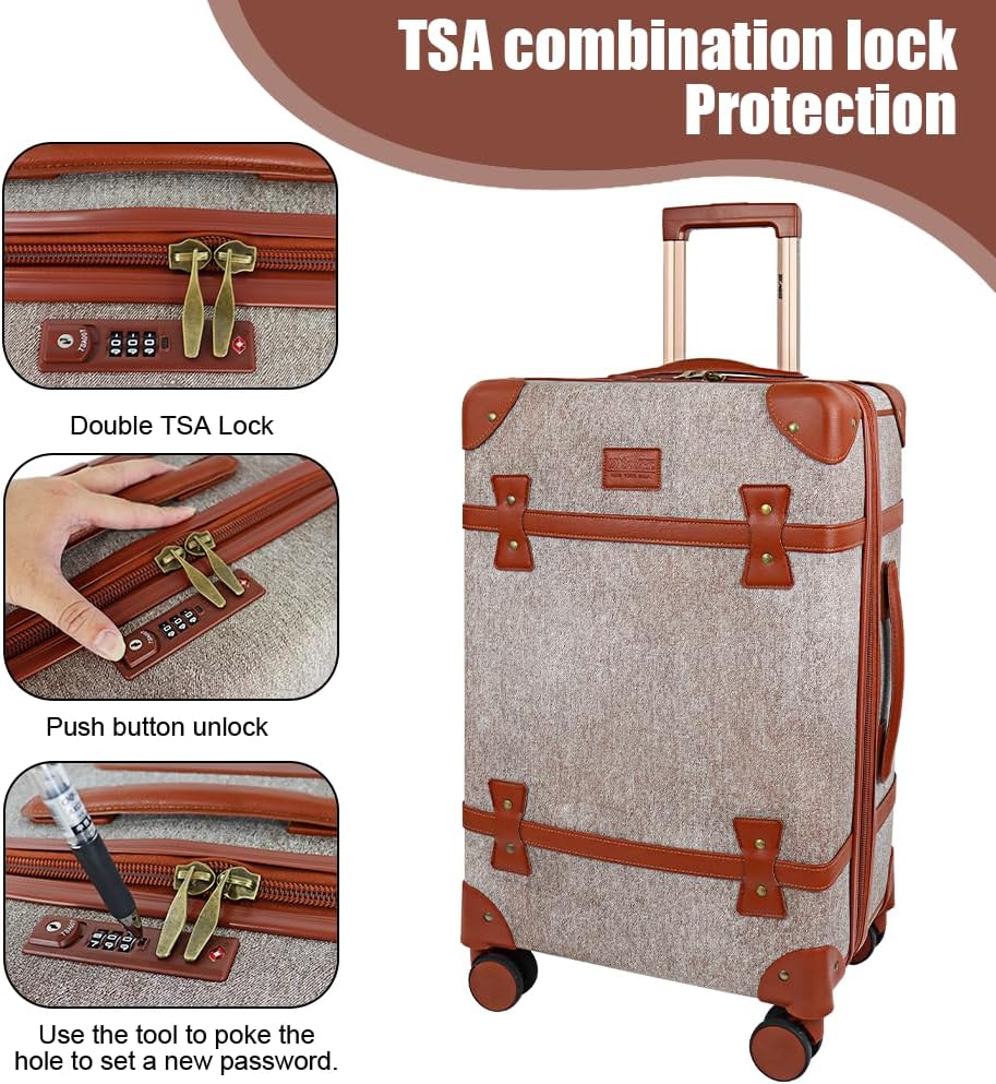NEW YORK XPRESS 3PCs Luxury Luggage Sets, Vintage Durable Suitcase Sets w/TSA Lock & Double Spinner Wheels (20in/24in/28in)